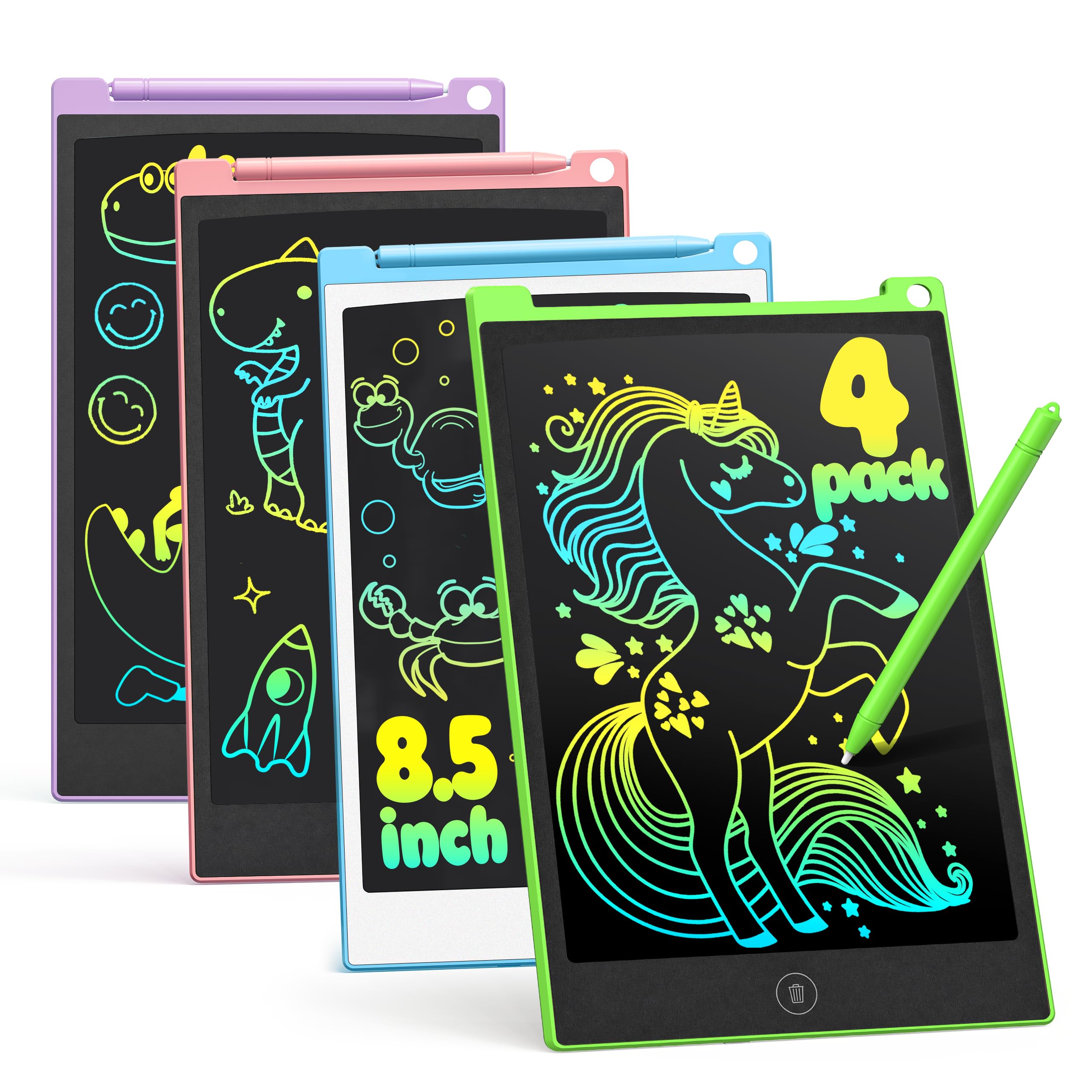 TECJOE 4 Pack LCD Writing Tablet for Kids, 8.5 Inch Toddlers Drawing Tablet