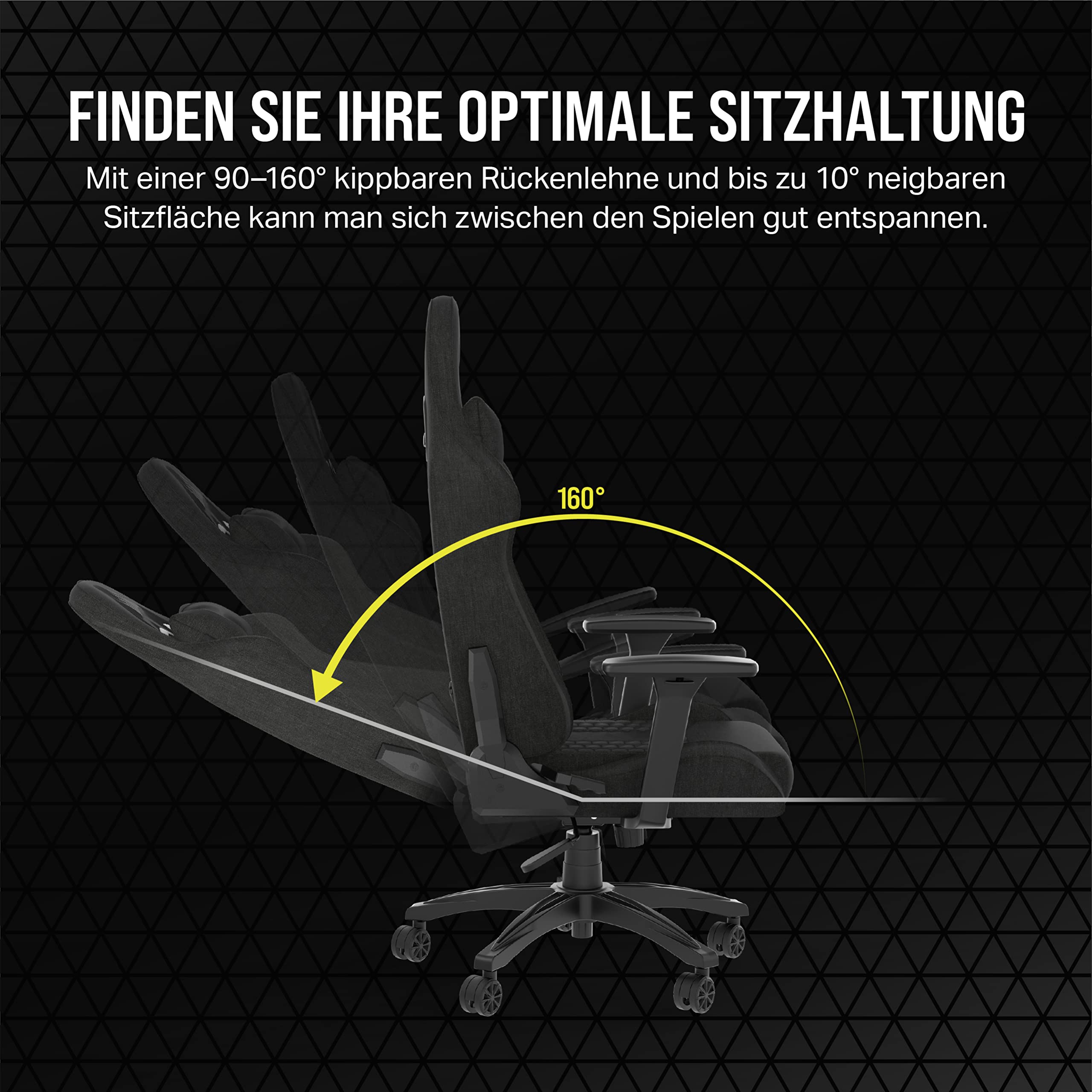 Corsair TC100 Relaxed-Gaming-Stuhl – Stoff – Vom Rennsport inspiriertes Design – Lendenkissen – Abnehmbares Nackenkissen aus Memory-Schaumstoff – Verstellbare Armlehnen – Schwarz