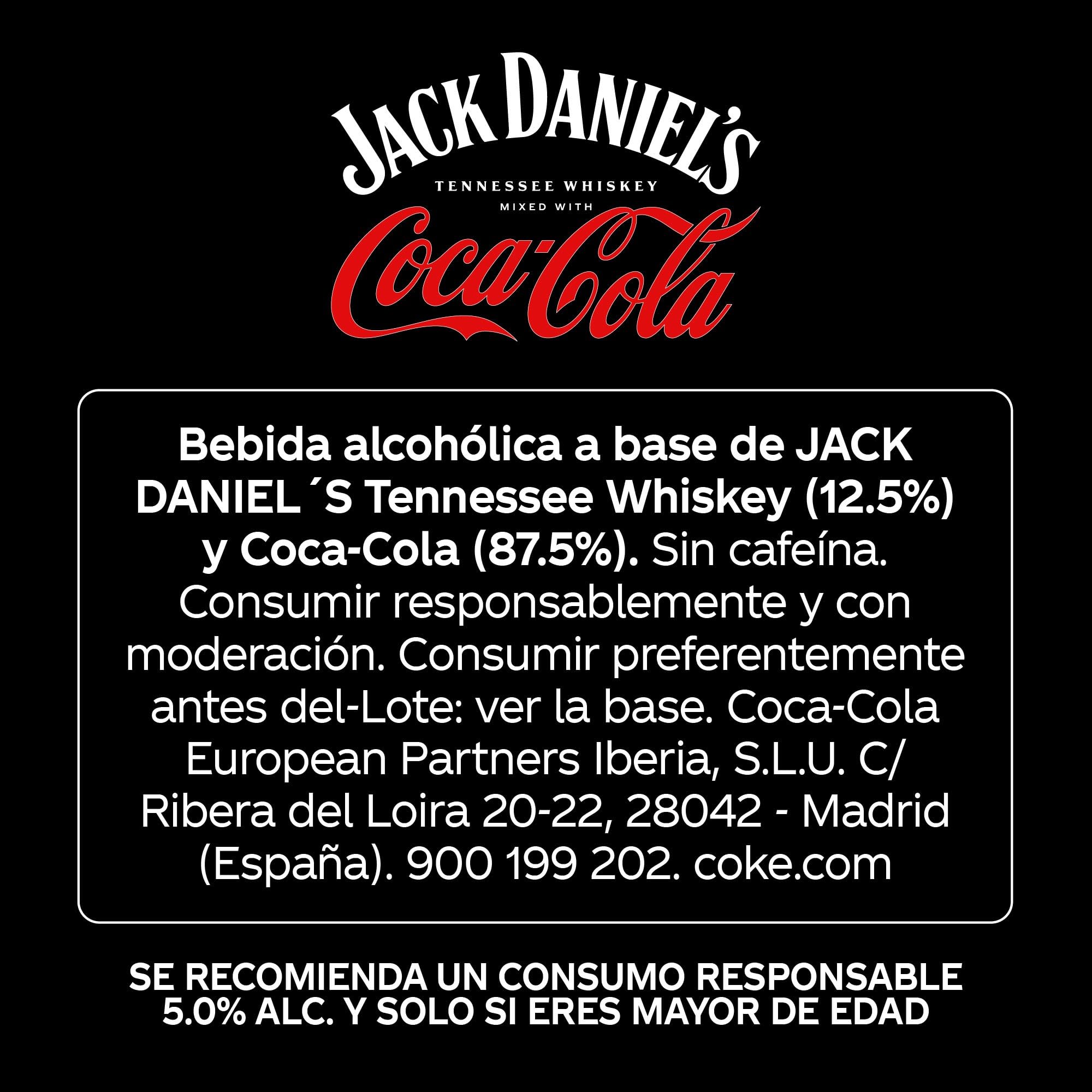 Coca-Cola y Jack Daniel's, Bebida Preparada con 5% de Alcohol- Pack de 12 Latas de 250 ml + Jack Daniel’s & Coca-Cola Zero Azúcar, Combinado con Whiskey, Pack 12 latas de 330 ml