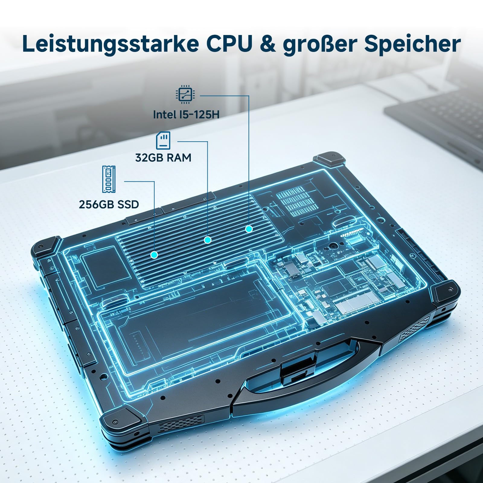 ONRugged - Computer portatile robusto da 14" N14T con Intel i5-1135G7, Win 11 Pro, 16 GB RAM 256 GB SSD, doppio slot SSD, display esterno 1000 nits, doppia batteria da 6300 + 1750 mAh, WiFi 6, IP65