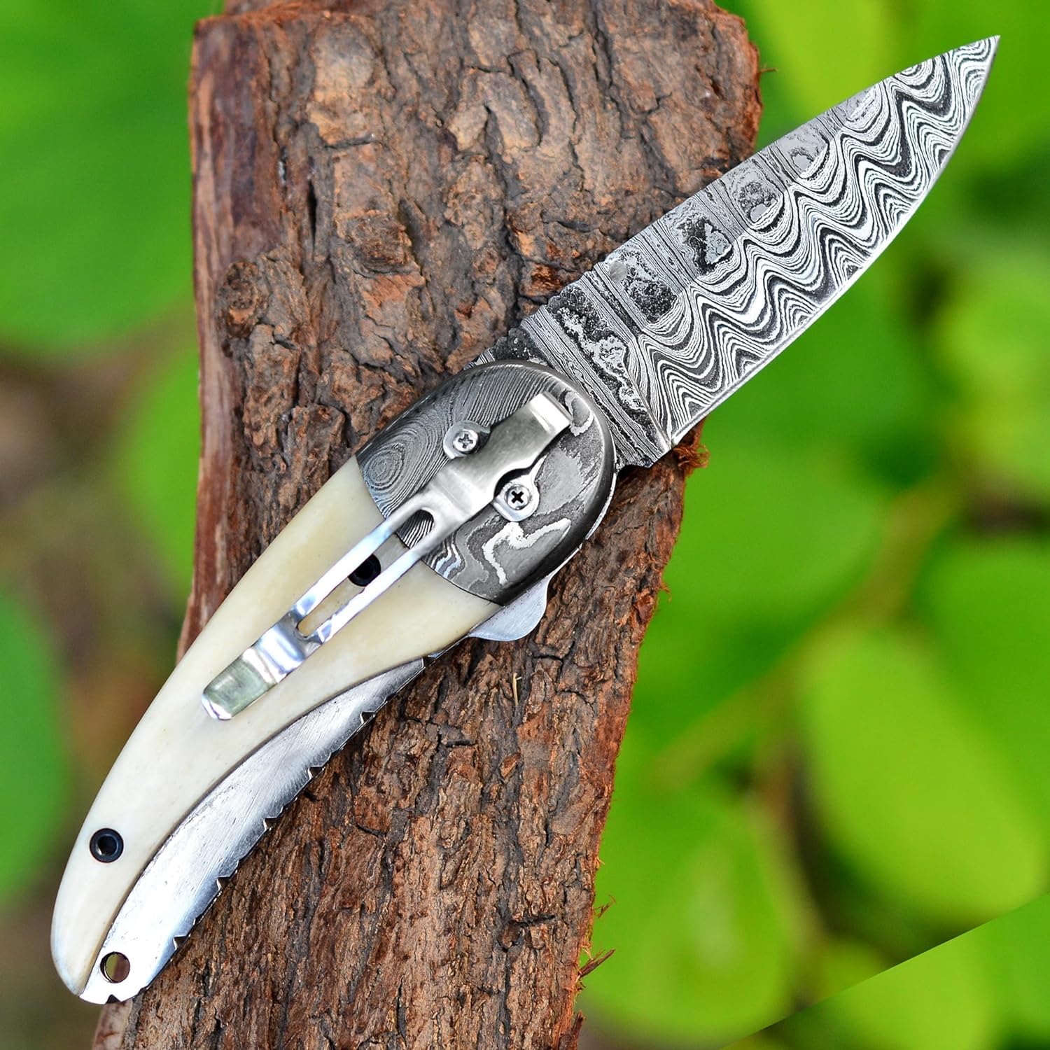 PAL 2000 KNIVES Coltello tascabile pieghevole in acciaio Damasco fatto a mano personalizzato con fodero 3041