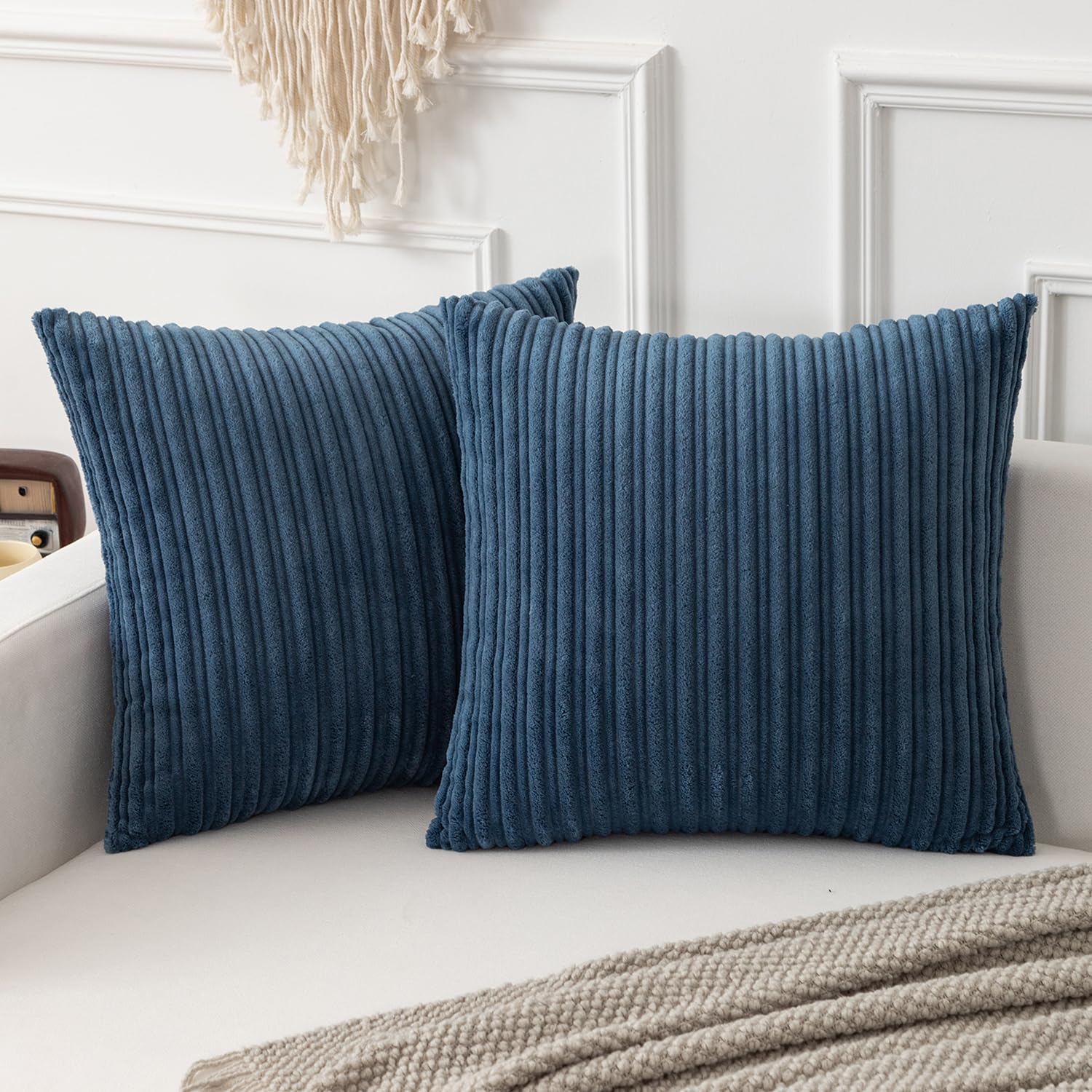 Kevin Textile Throw Pillow Covers Soft Corduroy Decorative Set of 2 Boho Striped Pillow Covers Pillowcases Farmhouse Home Decor for Couch Bed Sofa