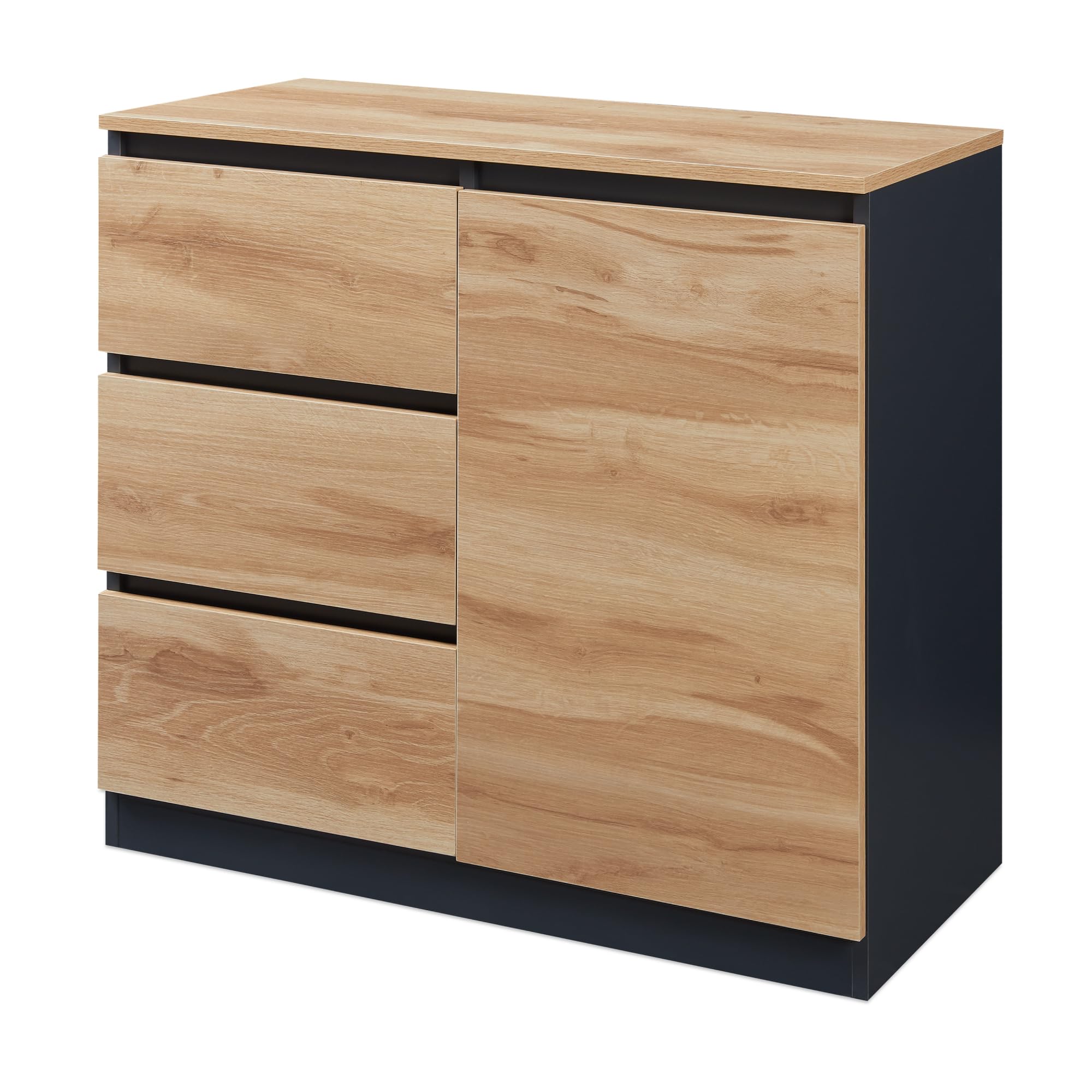 [en.casa] Credenza Mobile Contenitore con Anta e 3 Cassetti Comò con Vani Ripiani Chiusi Madia per Soggiorno Sala da Pranzo Ingresso 80 x 40 x 75 cm - Nero/Effetto Rovere Rustico