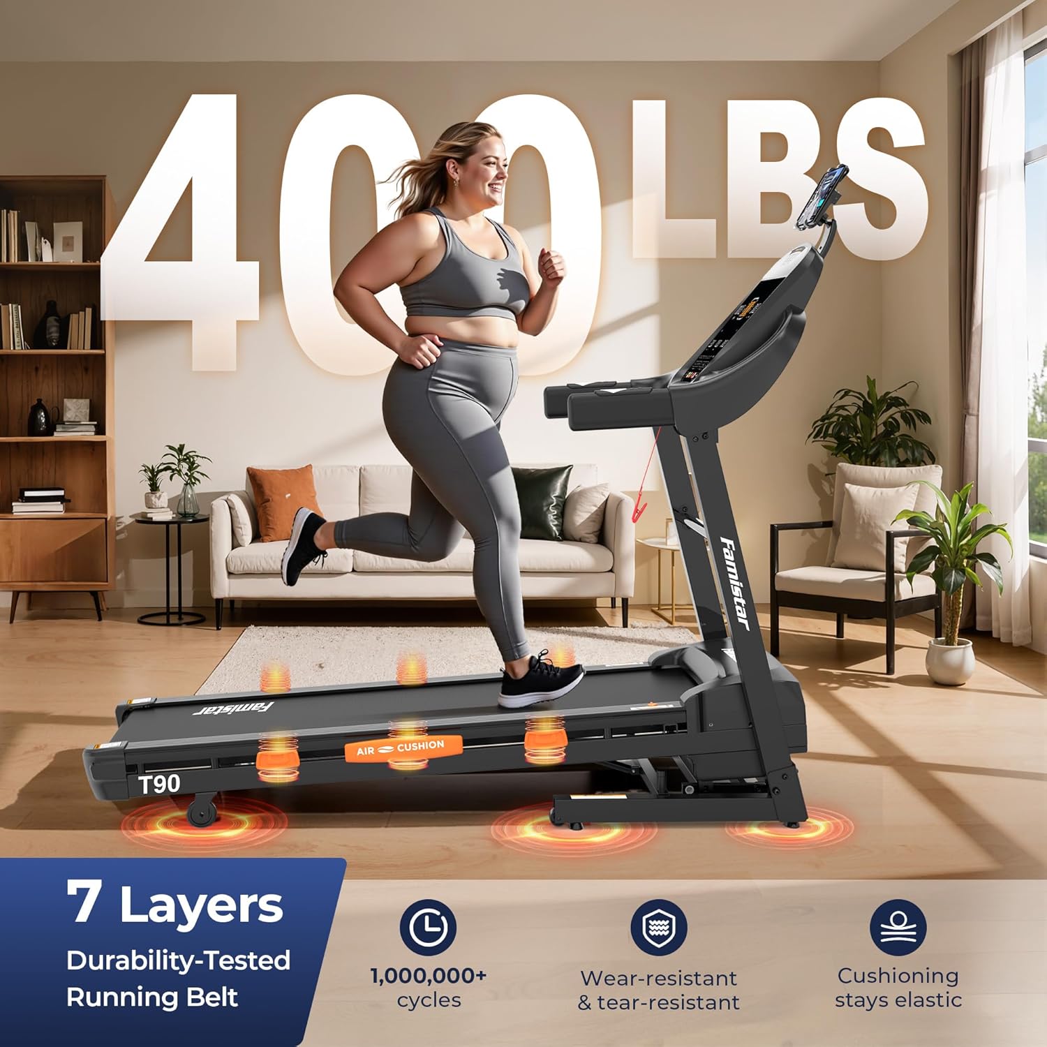 Treadmill for Home with 18.5'' Wide Belt, 5.1HP Foldable Treadmill with 20% Auto Incline, 400LBS Capacity Running Machine with App & Bluetooth Speaker,12MPH Max Speed, 105 Preset Programs