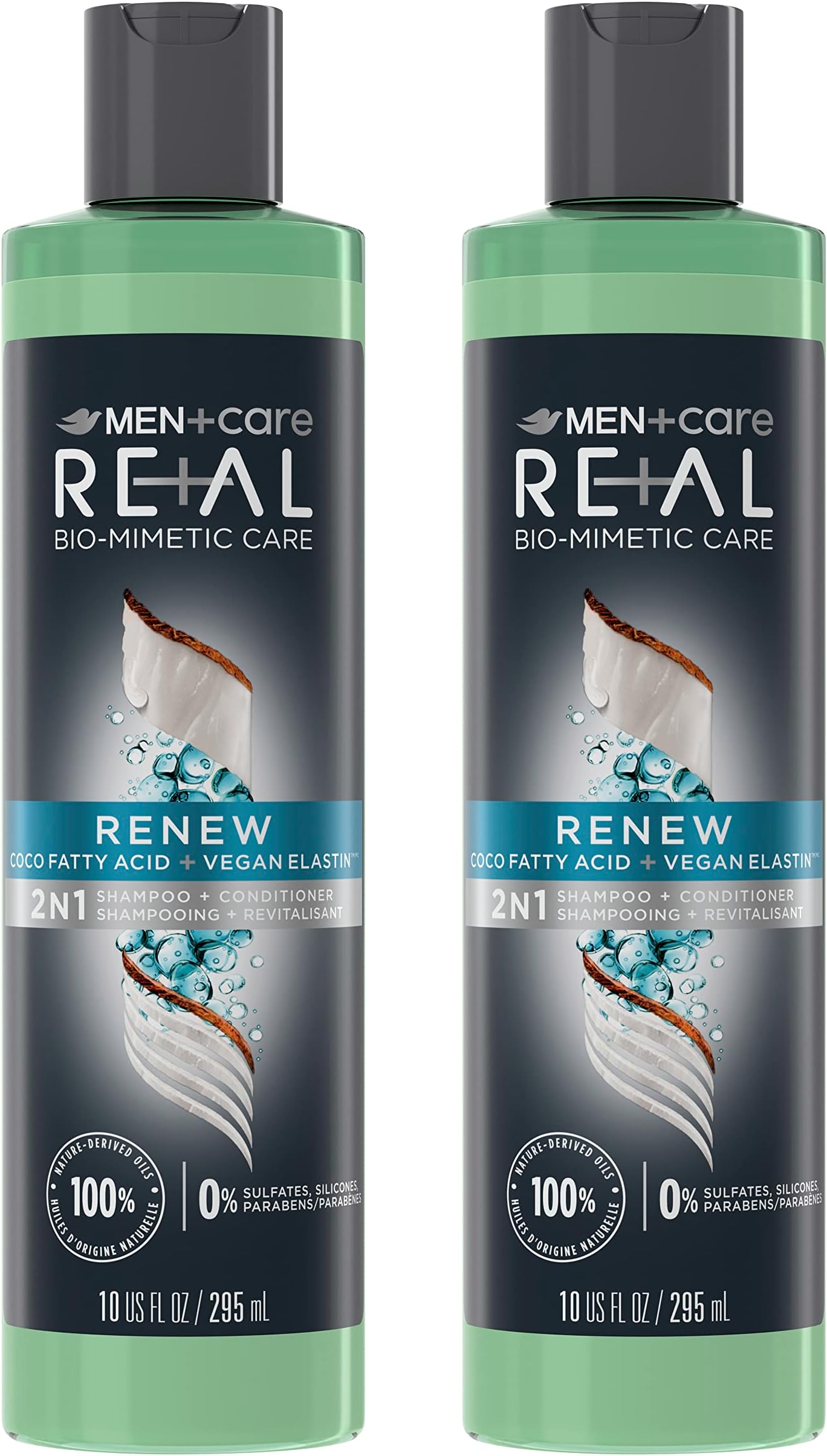 Dove Men+Care MEN + CARE Real Bio-Mimetic Care Hair Care Renew 2 Count For Dull, Dry Hair Sulfate-Free Shampoo + Conditioner with Coco Fatty Acid + Vegan 10 Oz