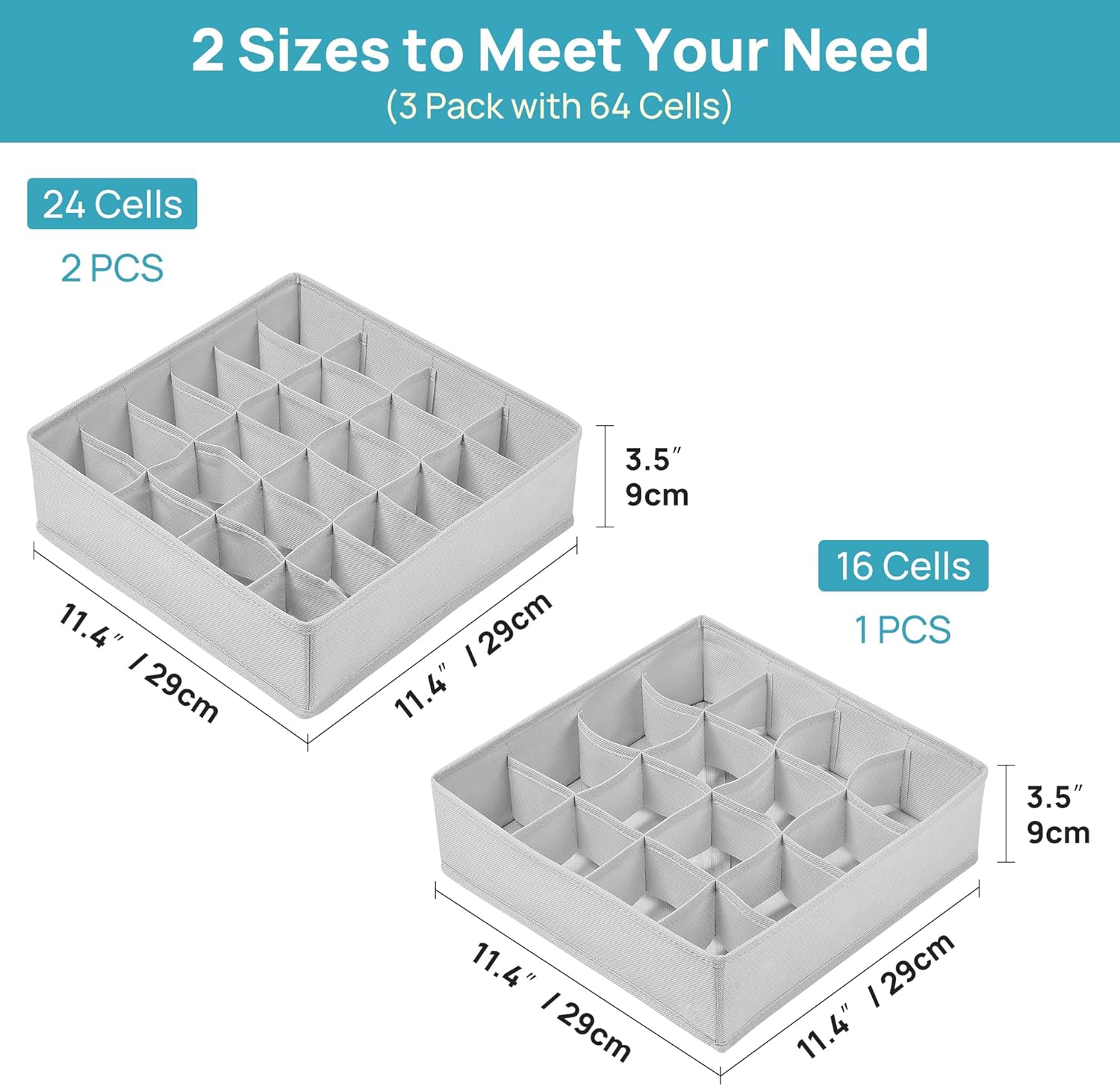 Vtopmart 3 Pack 24+24+16 Cells Socks Drawer Organizers Set and 12 Pack Baby Clothes Organizer