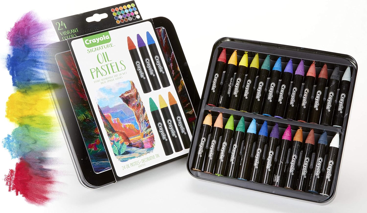 Crayola Oil Pastel Set with Decorative Case, Water-Soluble, Great For Watercolor Effects, 24 Colors