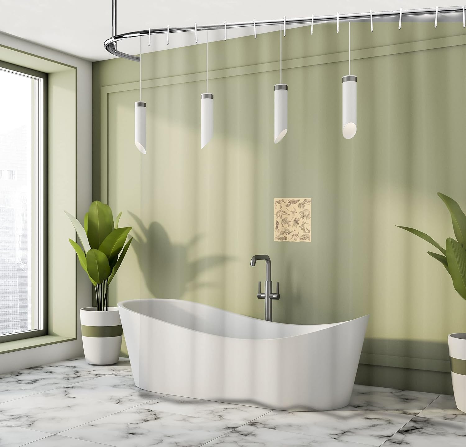 Ambesonne Jurassic Shower Curtain, Arrangement of Various Dinosaurs Illustrations Skeleton Biology Historic, Cloth Fabric Bathroom Decor Set with Hooks, 69" W x 70" L, Ecru Black