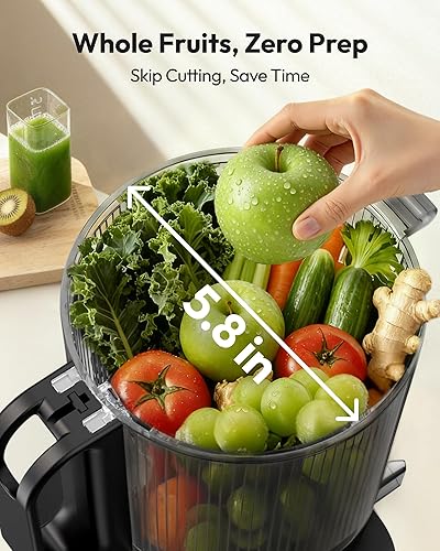 Miniatura 2 de EUHOMY Máquinas exprimidoras de 5.7 pulgadas de ancho con canal de alimentación en frío para verduras y frutas enteras, alto rendimiento de jugo,