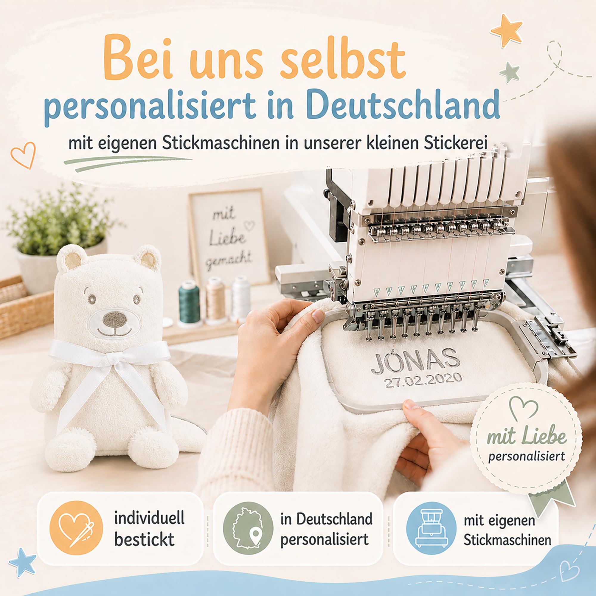Babykajo Babydecke personalisiert – 2in1 Babydecke Wird zusammengerollt zum Tierchen – Perfektes Baby Geschenk zur Geburt für Jungen und Mädchen!
