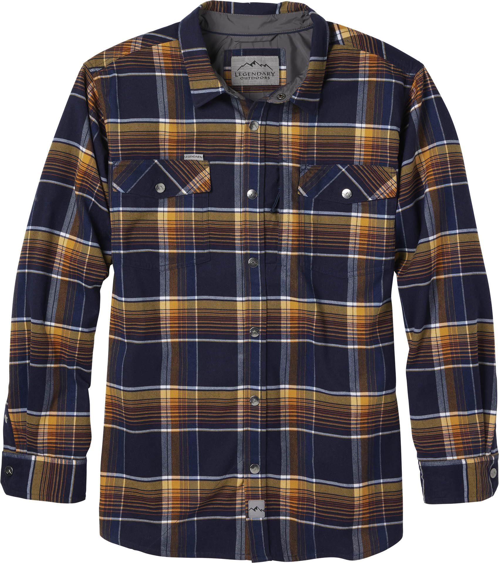 Legendary Whitetails Men's Performance Stretch Plaid Flannel Long Sleeve Snap Down Shirt Moisture Wicking Quick Dry, Large Tall, Grinnell Plaid