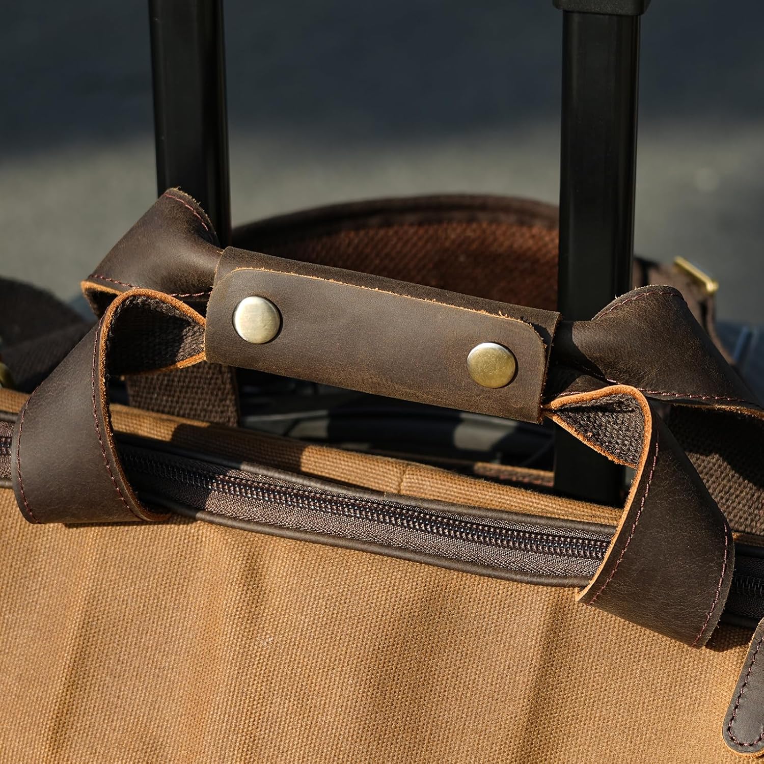 Polare Waxed Canvas Full Grain Leather Trim Garment Carry on Bag for Business Travel, Waterproof Hanging Suit Luggage Bag Wrinkle-Free Suit Cover with YKK Zipper and Shoulder Strap - Image 9