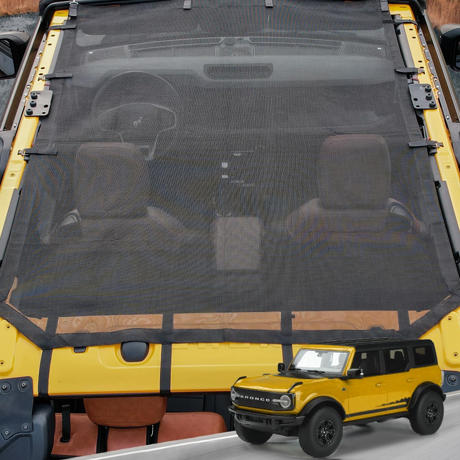 Mabett Sunshade for Bronco Accessories Bimini Sun Shade Top, Mesh Sunshade for Bronco 4-Door Blocks UV, Leaves, Bikini Top Cover for Bronco 2021 2022 2023 2024