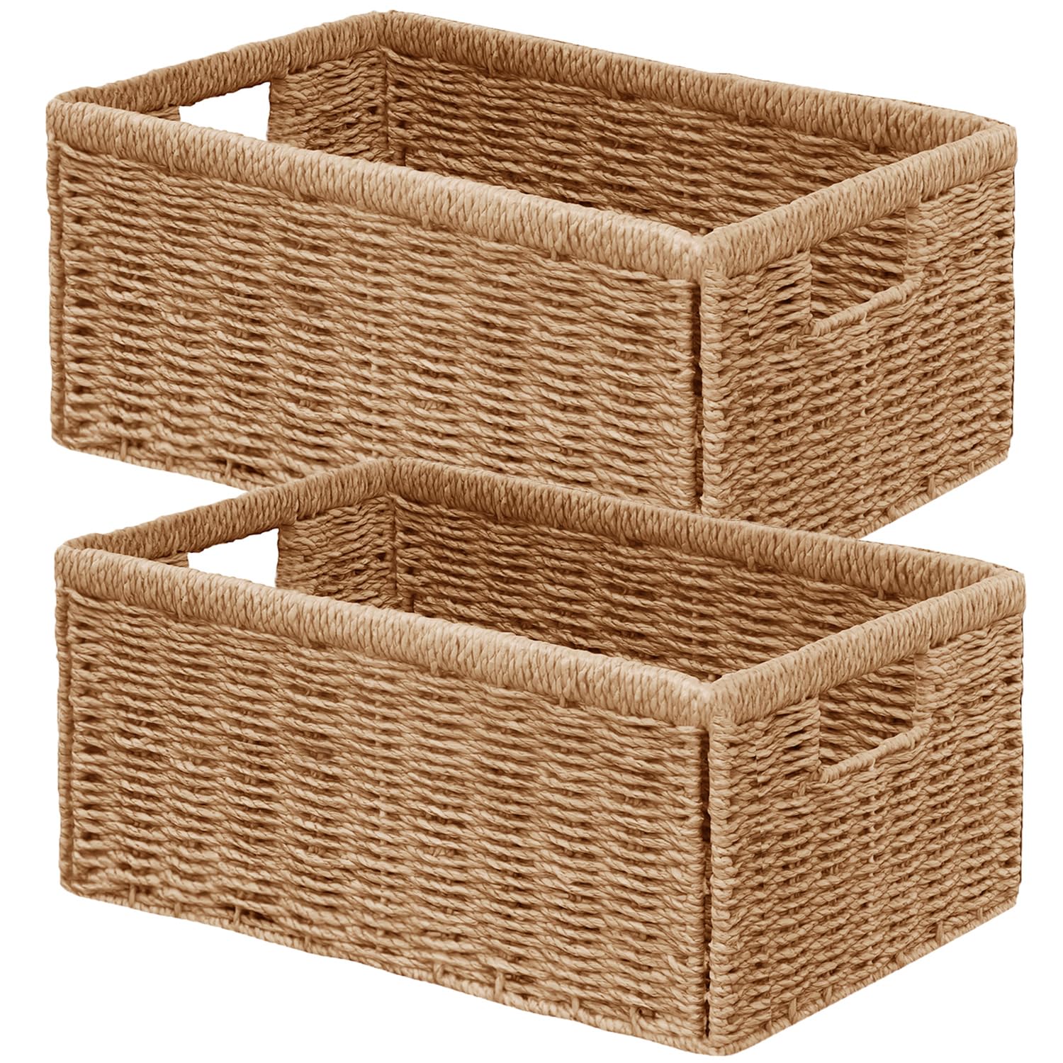 Vagusicc Wicker Storage Basket, Foldable Storage Cubes Organizer Bins, Handwoven Storage Baskets for Shelves Closet Office Bathroom, Set of 2 Small Wicker Baskets, 33 x 20 x 16 cm, Natural