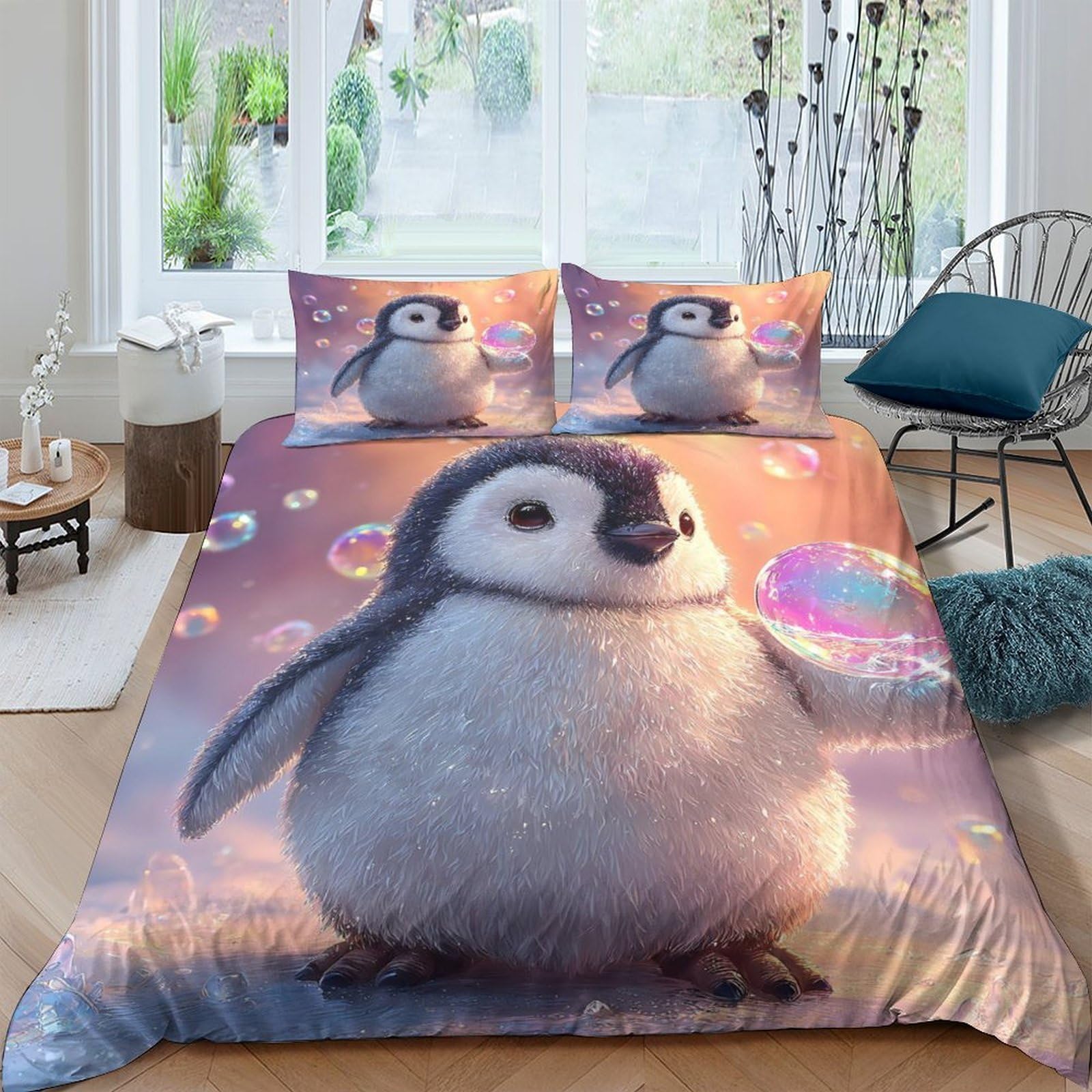 Ctjqhvkz Style-5 3D Printed Cute Penguin Fitted Sheet Microfiber Soft Cartoon Bubble Mattress Cover For Bedroom Dorm Easy Care Decor Single（135X200cm）