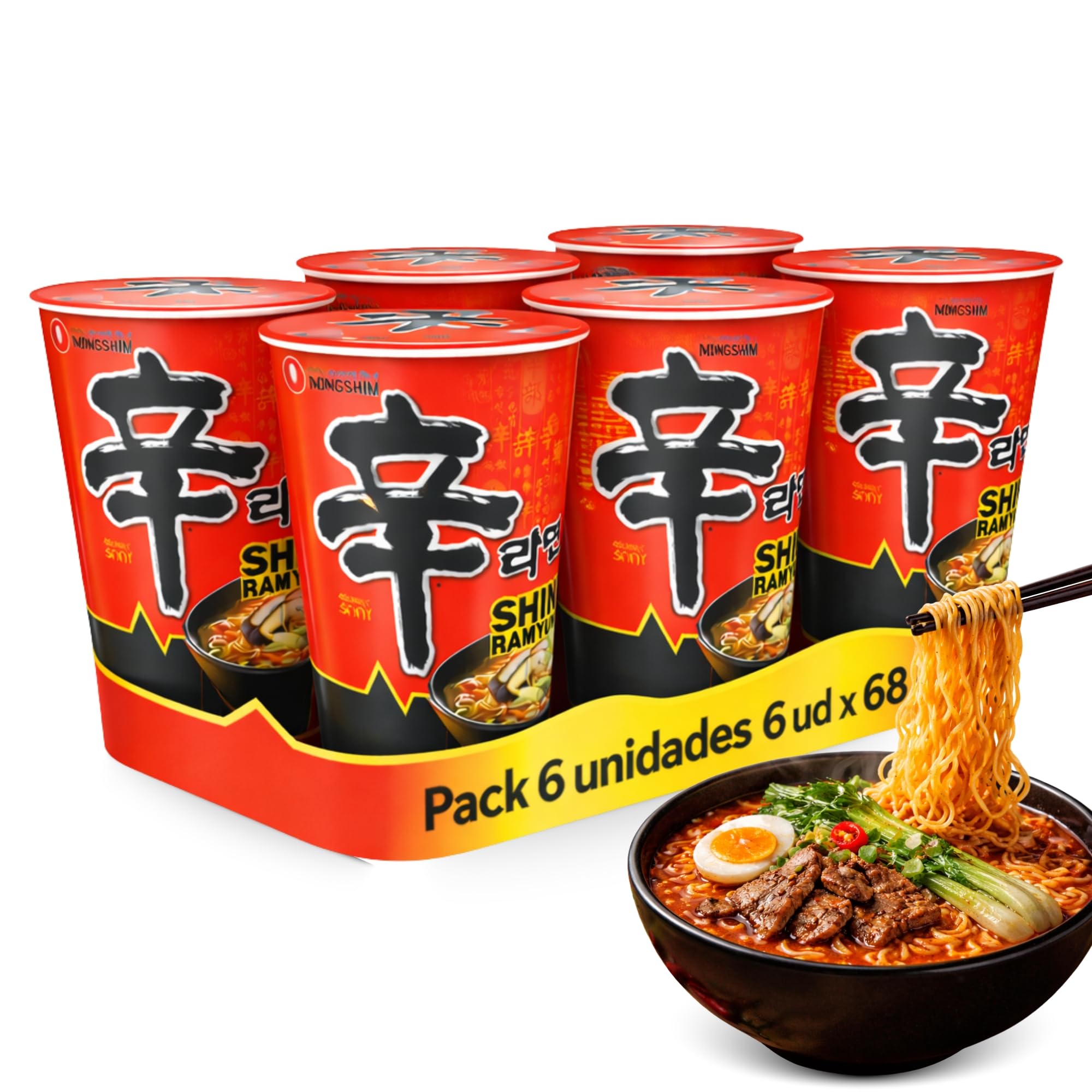 Ramen Picante Nongshin, Fideos Instantáneos Nong Shim Shin Ramyun, Instant Noodle Ramen Corea, Original Coreano, Agrega agua caliente y cocina por 5 minutos, Contiene 6 unidades de 68 g - imagen 1