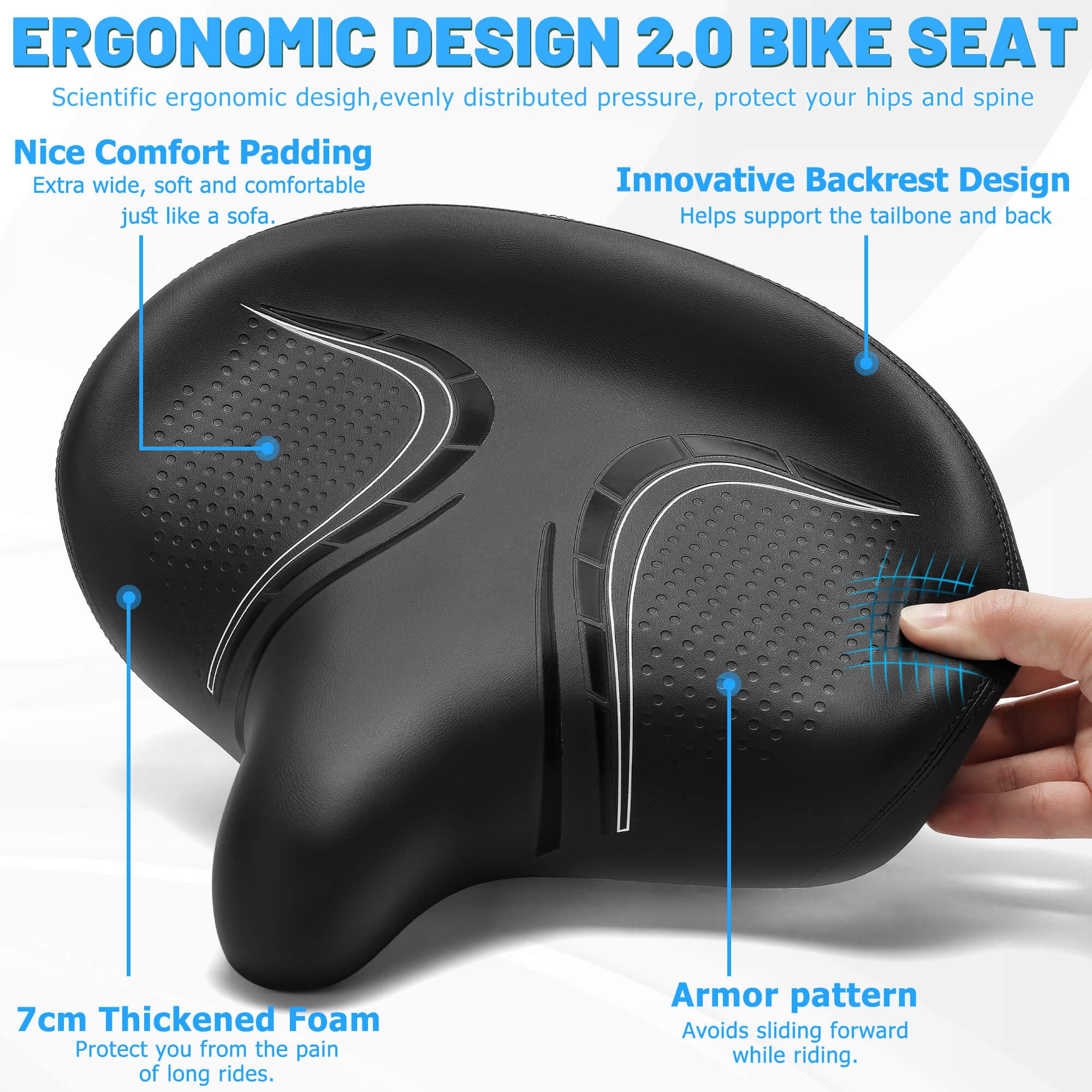 CDYWD Extra Larga Sella Bici Comoda Uomo e da Donna, Sellino Bici Morbido per Antiprostata, Con Sospensione e Comoda Indietro, Ergonomica Sedile Bici per Biciclette da MTB, City Bike, Ebike, Cyclette