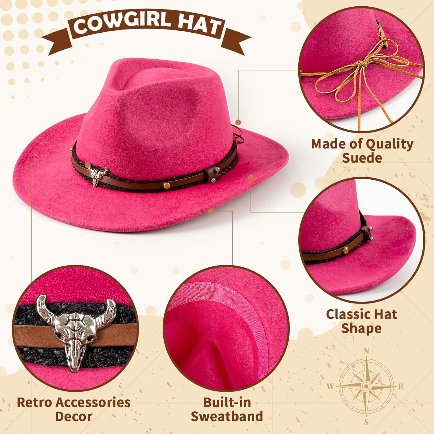 Cowgirl Outfits for Women Western Cow Girls Costume Tassel Fringe Vest Cowboy Hat and Accessories Set