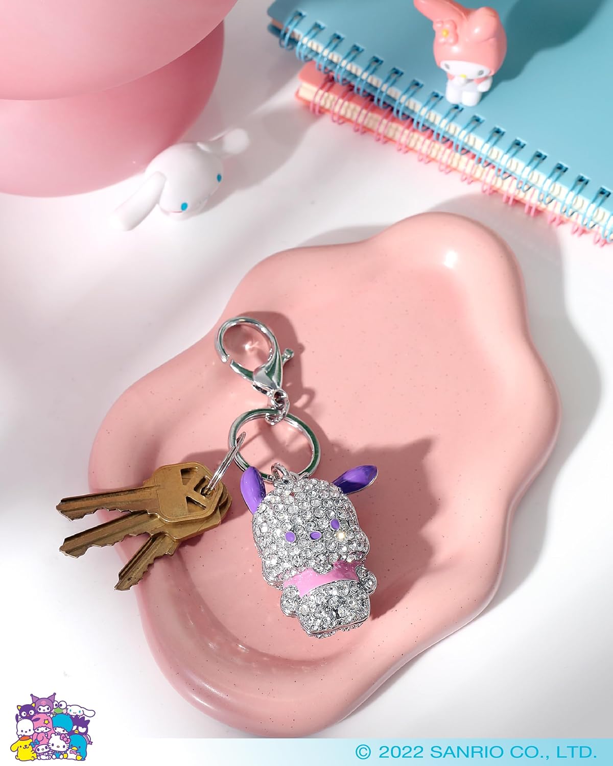 SALLY ROSE Pave Crystal Hello Kitty and Friends Bag Charm with Lobster Clip Official License, Cute Keychains, Sanrio Gifts