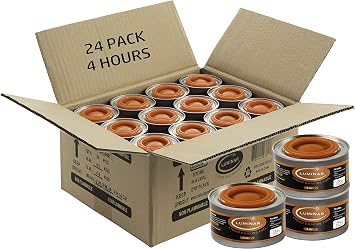 Luminar Resealable-Wick Chafing Fuel Cans, 24 Pack, 4 Hour - Premium Quality Burners for Food Warmers - No More Spills, Waste, or Hassle - Perfect for Convenient, and Long-Lasting Event Catering