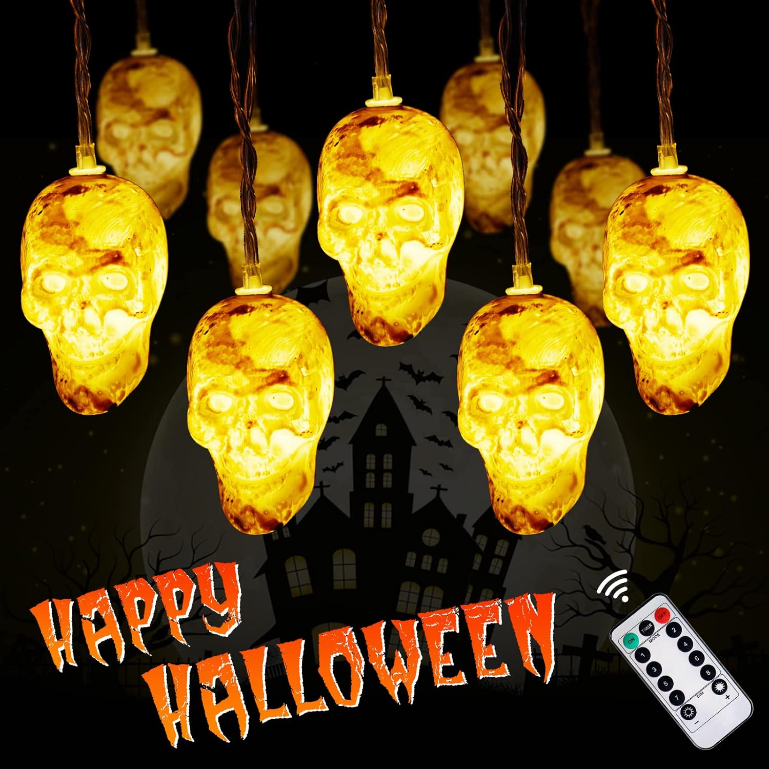 Bexdir 30 LED Halloween String Lights, 30 LED Skull String