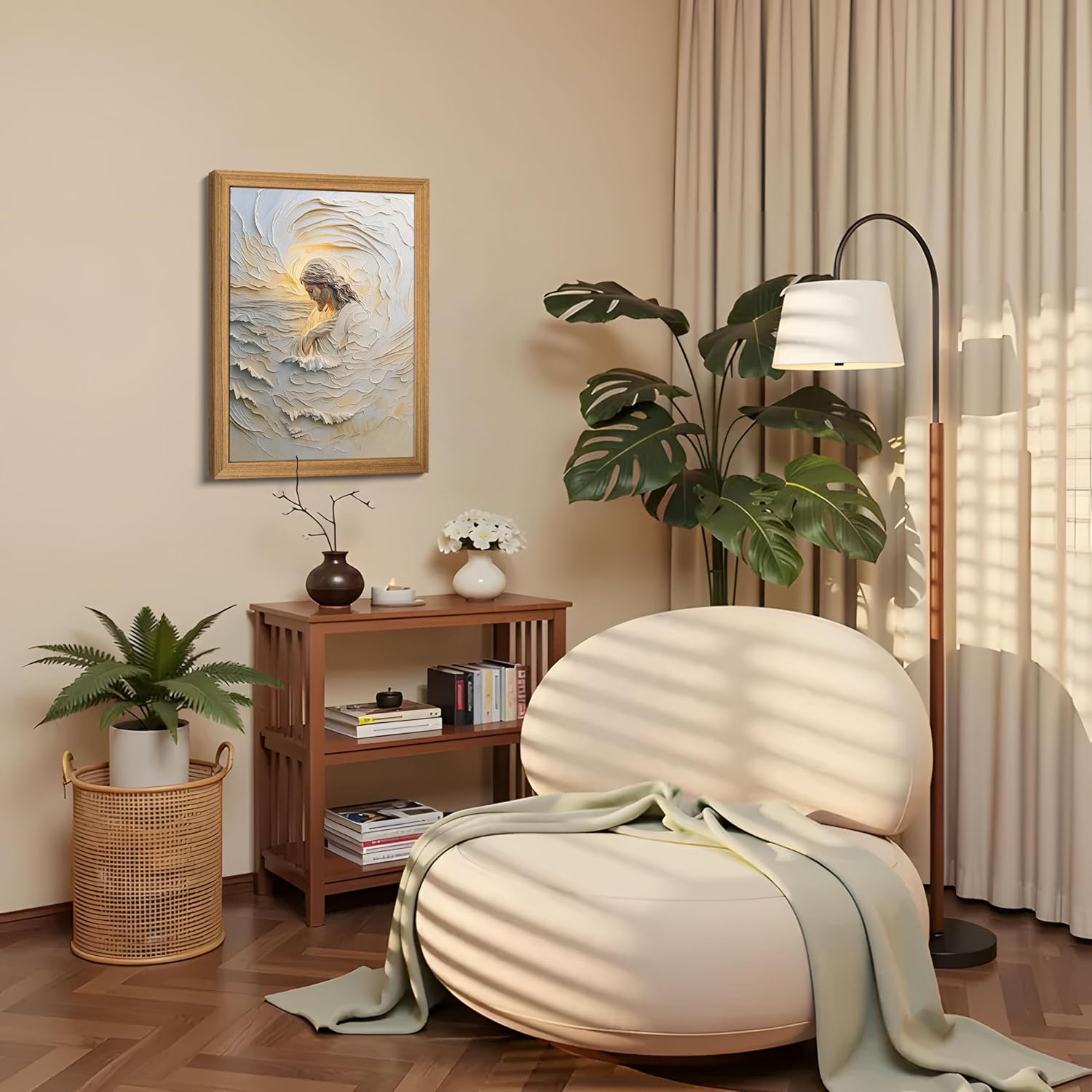 Framed 3D Textured Christian Jesus Canvas Wall Art, Jesus With Golden Halo Wall Decor Paintings, Religious Bible Posters Prints Pictures Artwork for Church Living Room Bedroom Home Decor 12x16 Inch