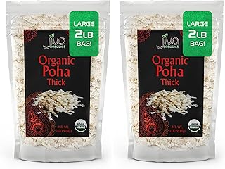 Jiva Organics Organic Poha Thick 2 Pound Bulk Bag - Flattened Rice (Pack...