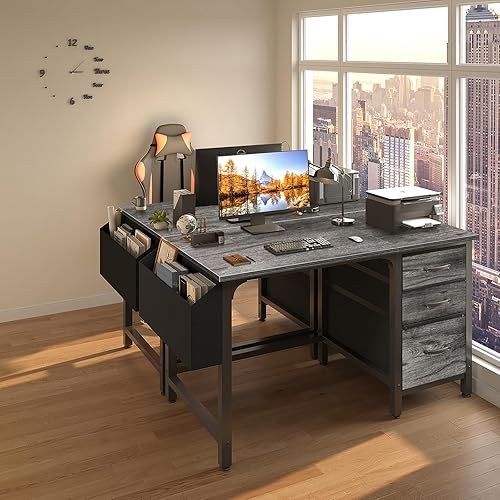 Miniatura 4 de Lufeiya Escritorio para computadora con cajones de archivos, escritorios de oficina en casa de 47 pulgadas con archivador para espacio pequeño, mesa