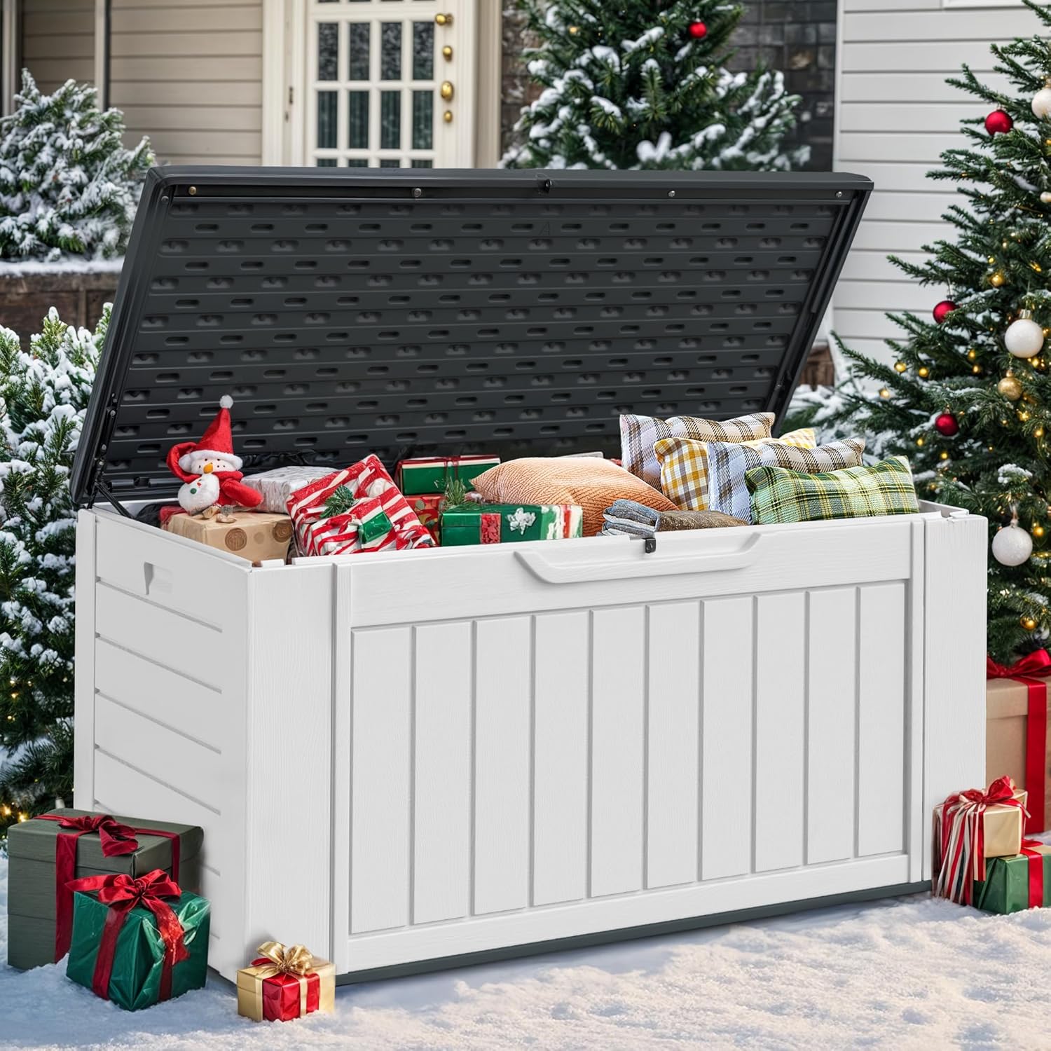 ( incomplete box of 2 )YITAHOME Extra Large 160 Gallon Spacious Deck Container, Waterproof Outdoor Storage Chest for Patio Furniture Pillows, Gardening Equipment, Pool Accessories, Secure Locking Mechanism, Sleek Light Gray Light Gray 160 Gallon