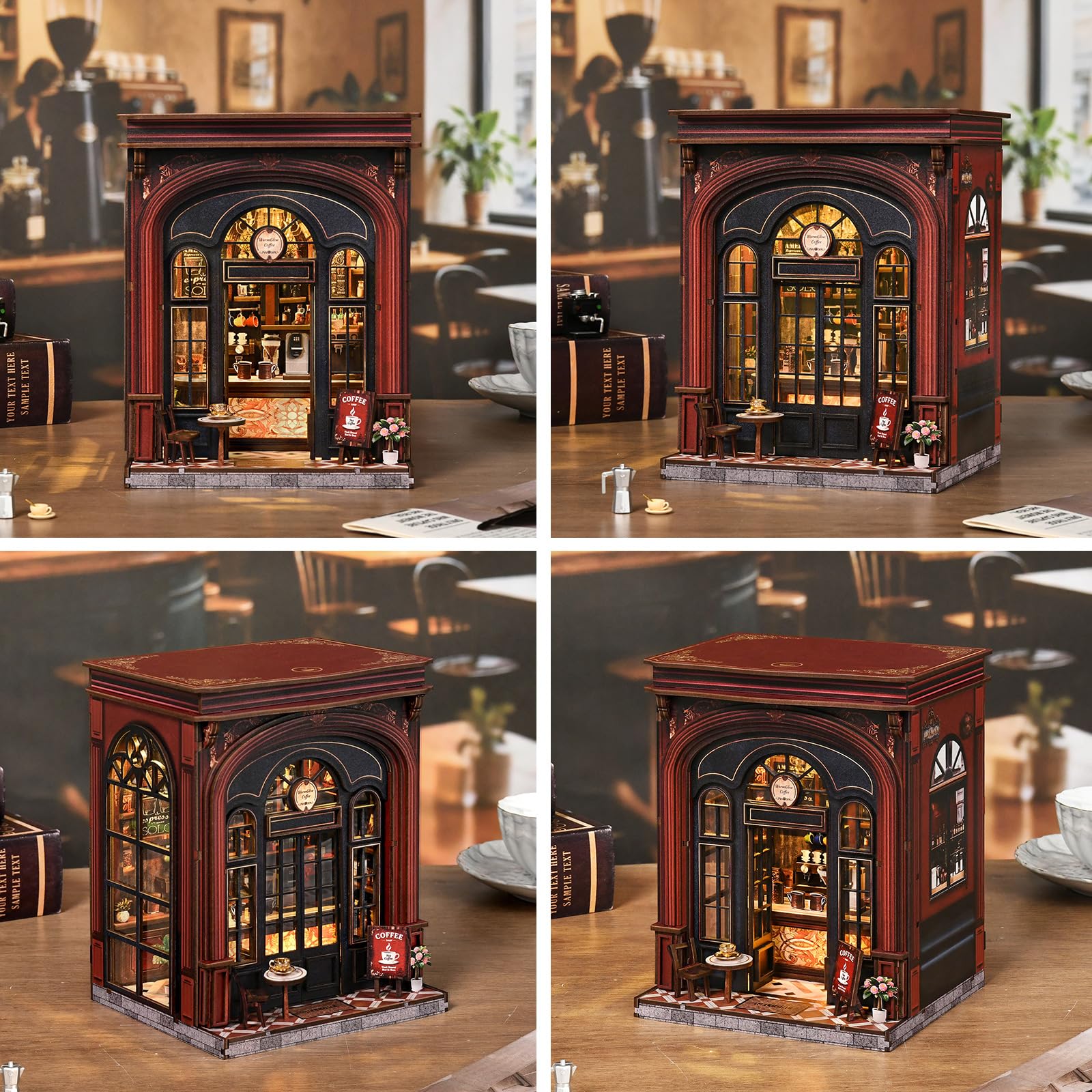 DIY Book Nook（Warmglow Coffee） DIY Set Erwachsene，Mit LED-Licht，Book Nook bausatz，Puppenhaus Holz Tiny House, Christmas, Birthday Presents
