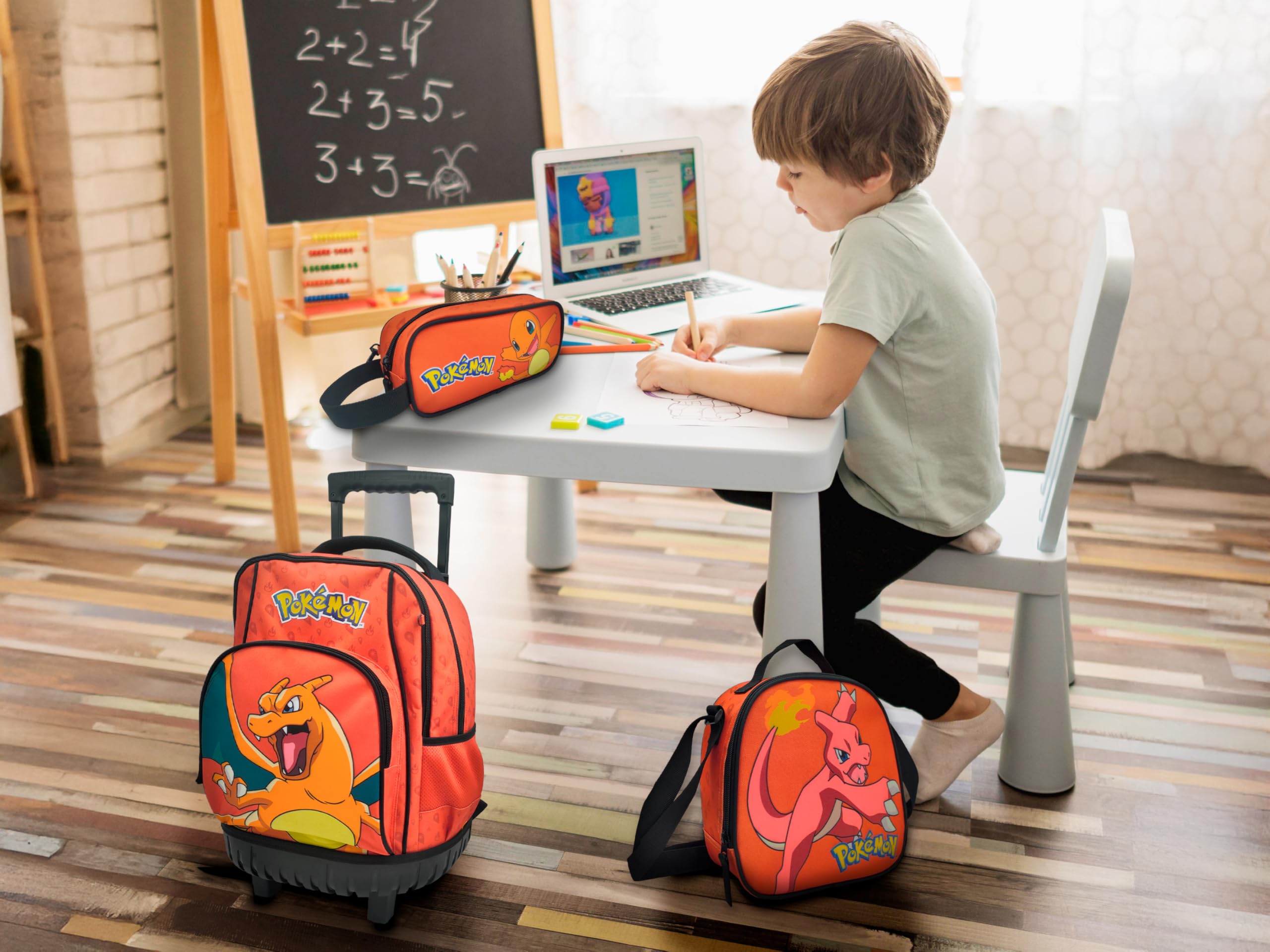 CYP BRAND Set Trolley Compact, Scolaire, Voyage, 3 pièces, boîte à Lunch, Couleur Orange, Produit Officiel