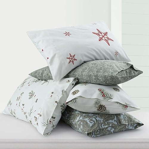 Miniatura 3 de Tribeca Living Juego de sábanas de franela con estampado de copos de nieve 100% algodón, sábanas de franela portuguesa ultra suave, juego de ropa de