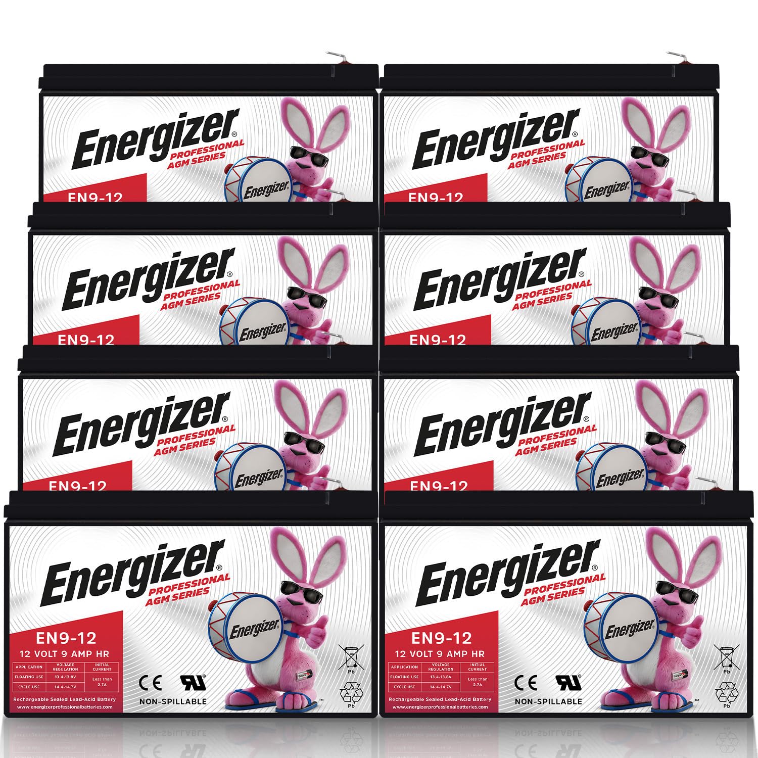 Energizer EN9-12 - 8 Pack - 12 Volt 9 Amp Hr, Long Lasting Sealed Lead Acid AGM Rechargeable Battery Ideal for Use in Home Alarm Systems, Backup Power