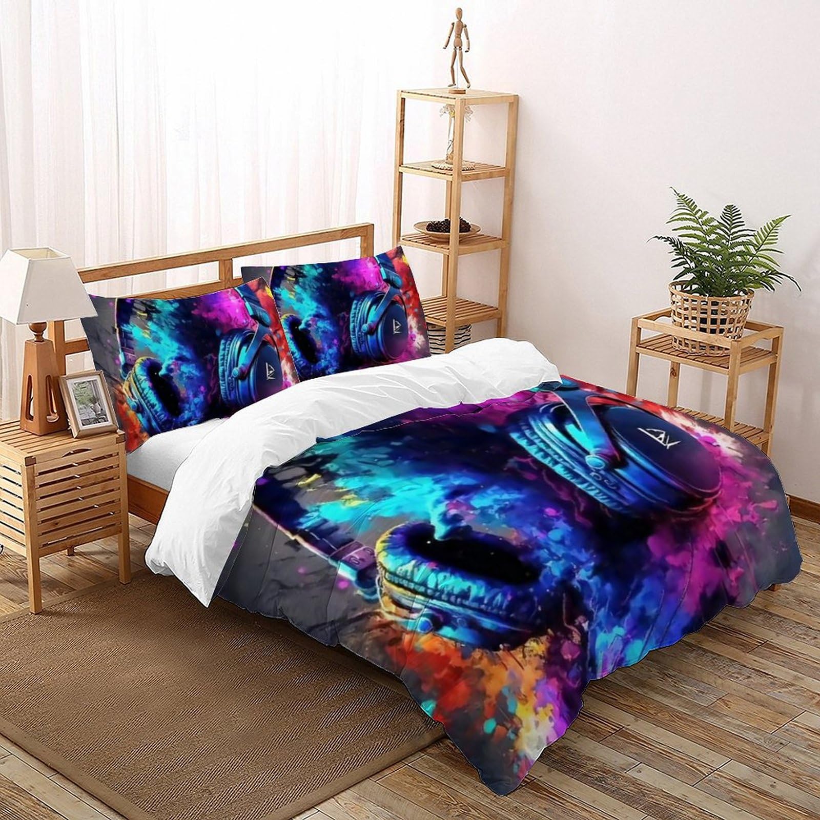 Parure de lit écouteurs lumineux art 3D en pur coton douceur premium