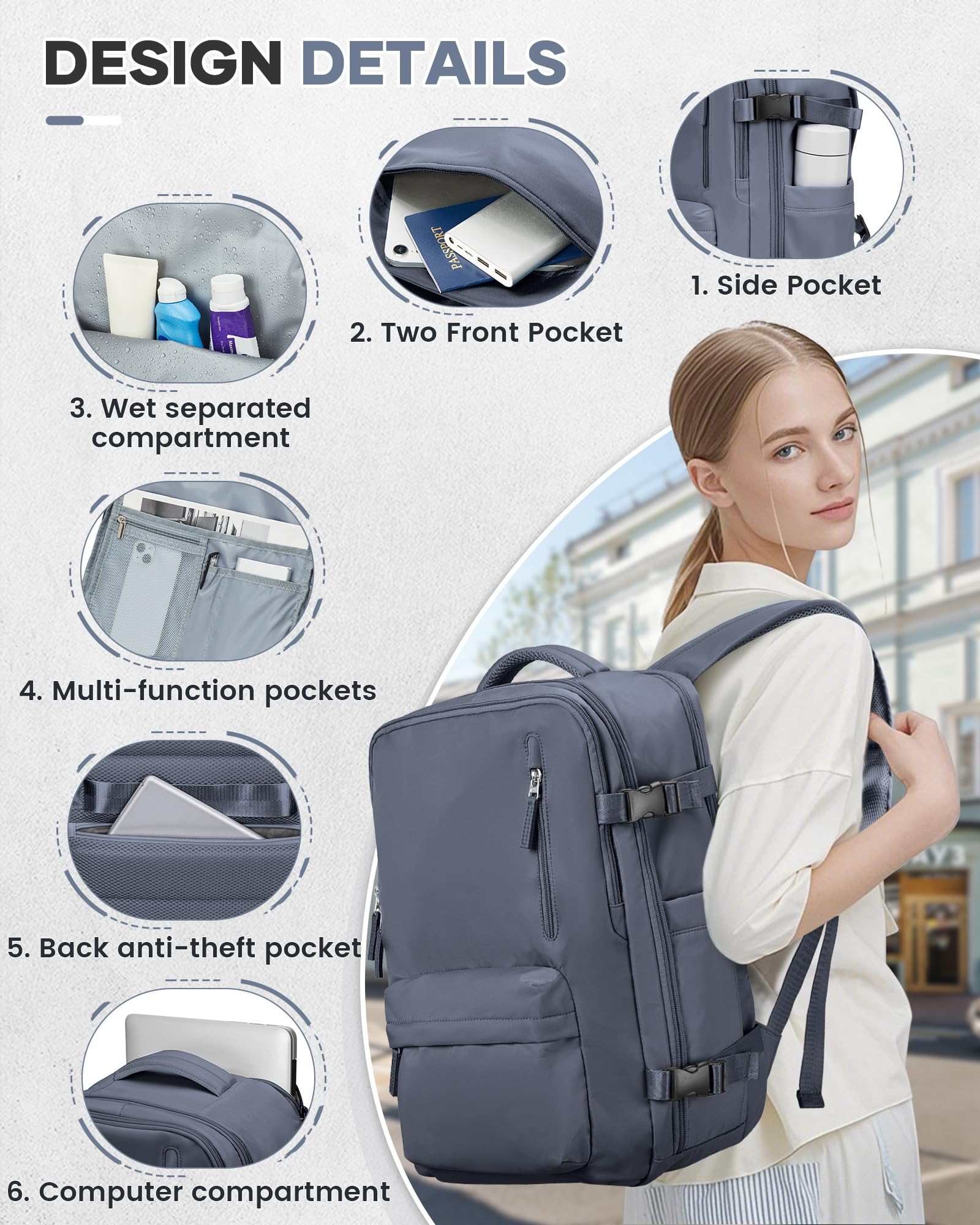 BJLFS Borse da Cabina per Ryanair 40×30×20 Zaino da Viaggio con Sottovuoto Bagaglio a Mano 40x20x25 Easyjet 45×36×20,Zaino Wizzair 40x30x20,Zaino Casual per laptop da 14 pollici per scuola