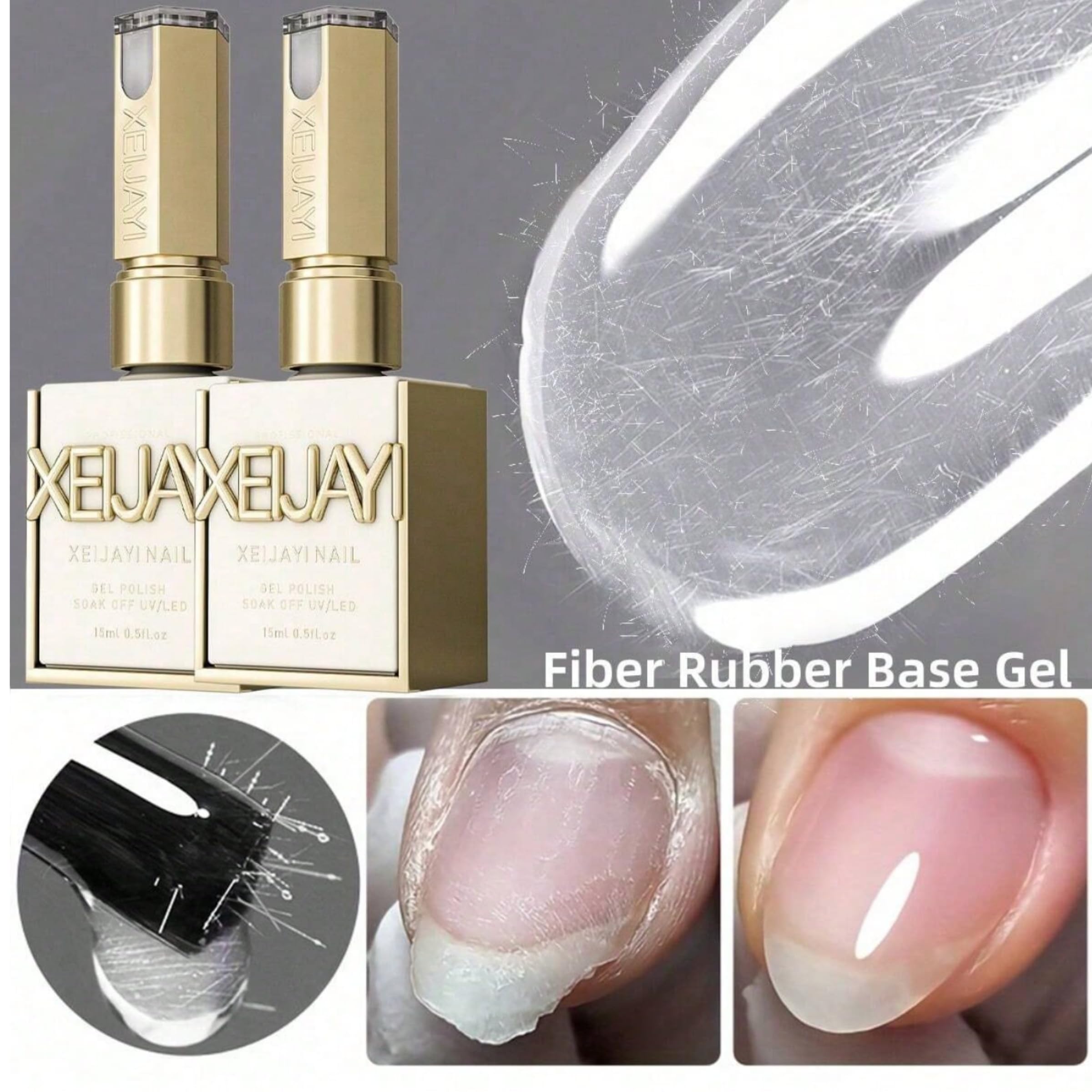 Amazon.com: Xeijayi Rubber Base Gel with Fiberglass for Nails 15ml