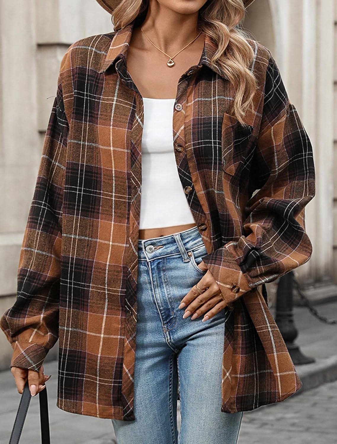 CHYRII Womens Oversized Flannel Shirts Button Down Long Sleeve Plaid Shirt Business Casual Blouse Top - Image 5