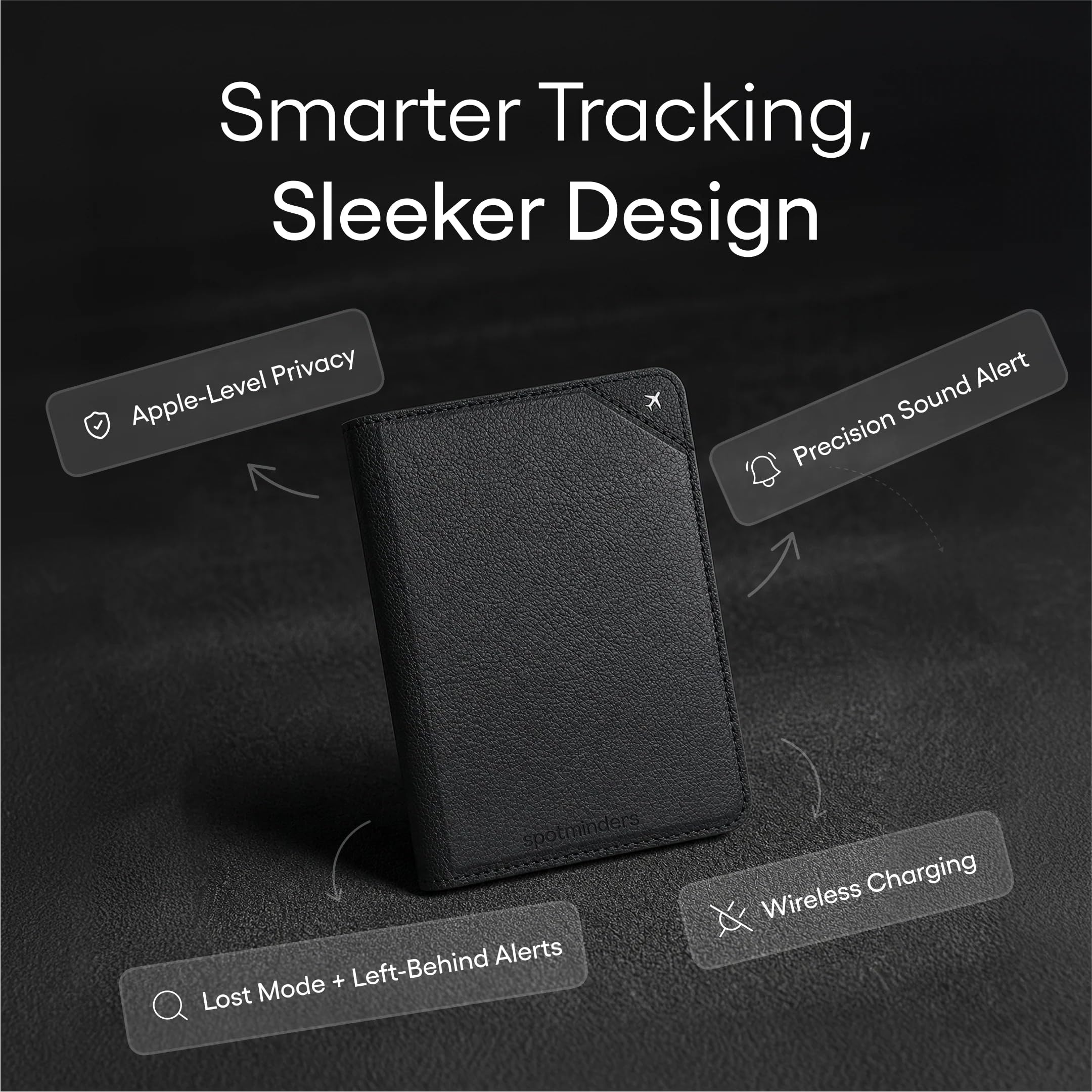 Apple MFi zertifizierte Trackable Reisepasshülle für Reisen (nur iOS), funktioniert mit Apple Find My, wiederaufladbare Reisepasshülle Air, 3 Jahre Akkulaufzeit, schwarz, RFID-blockierend
