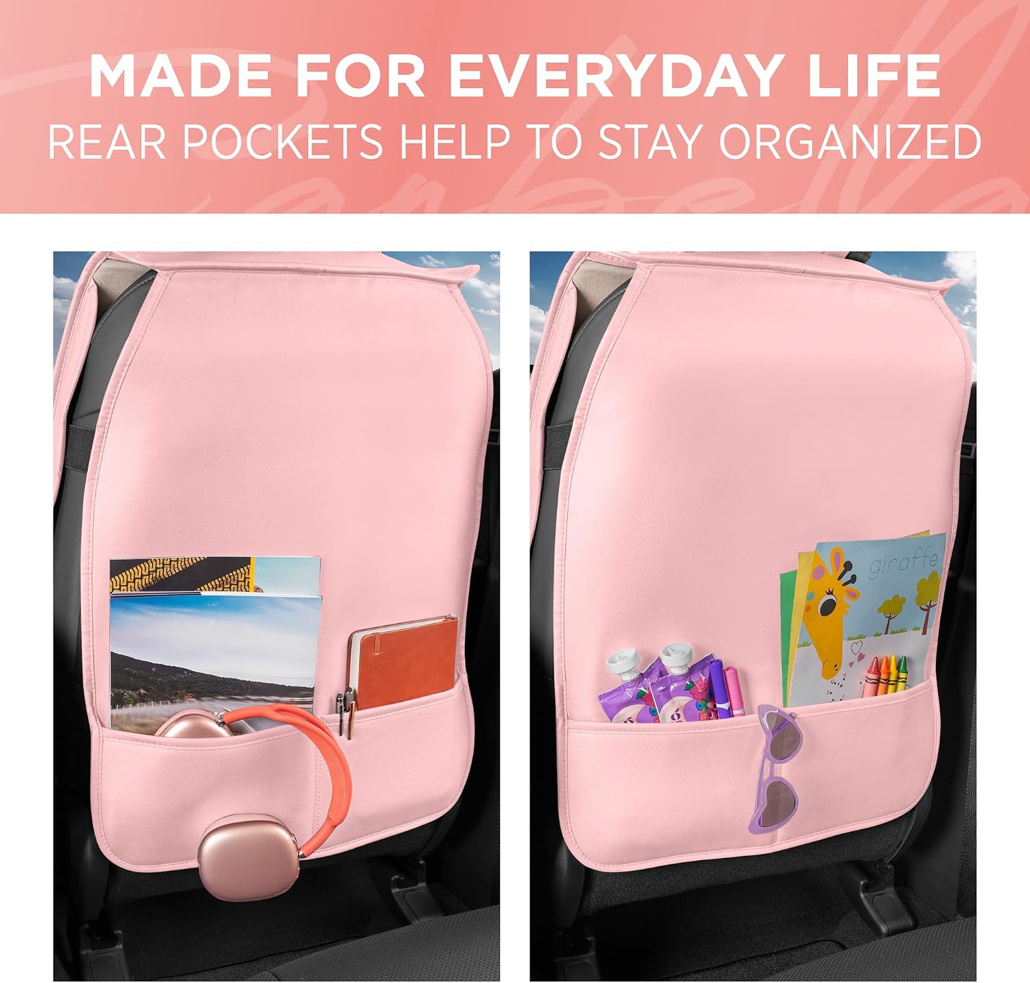 MotorBox Car Seat Covers for Women, Sparkle Series Diamond Stitched Leather Seat Covers, PU Leatherette Front Pink Seat Covers with Rhinestone Crystal Bling Accents