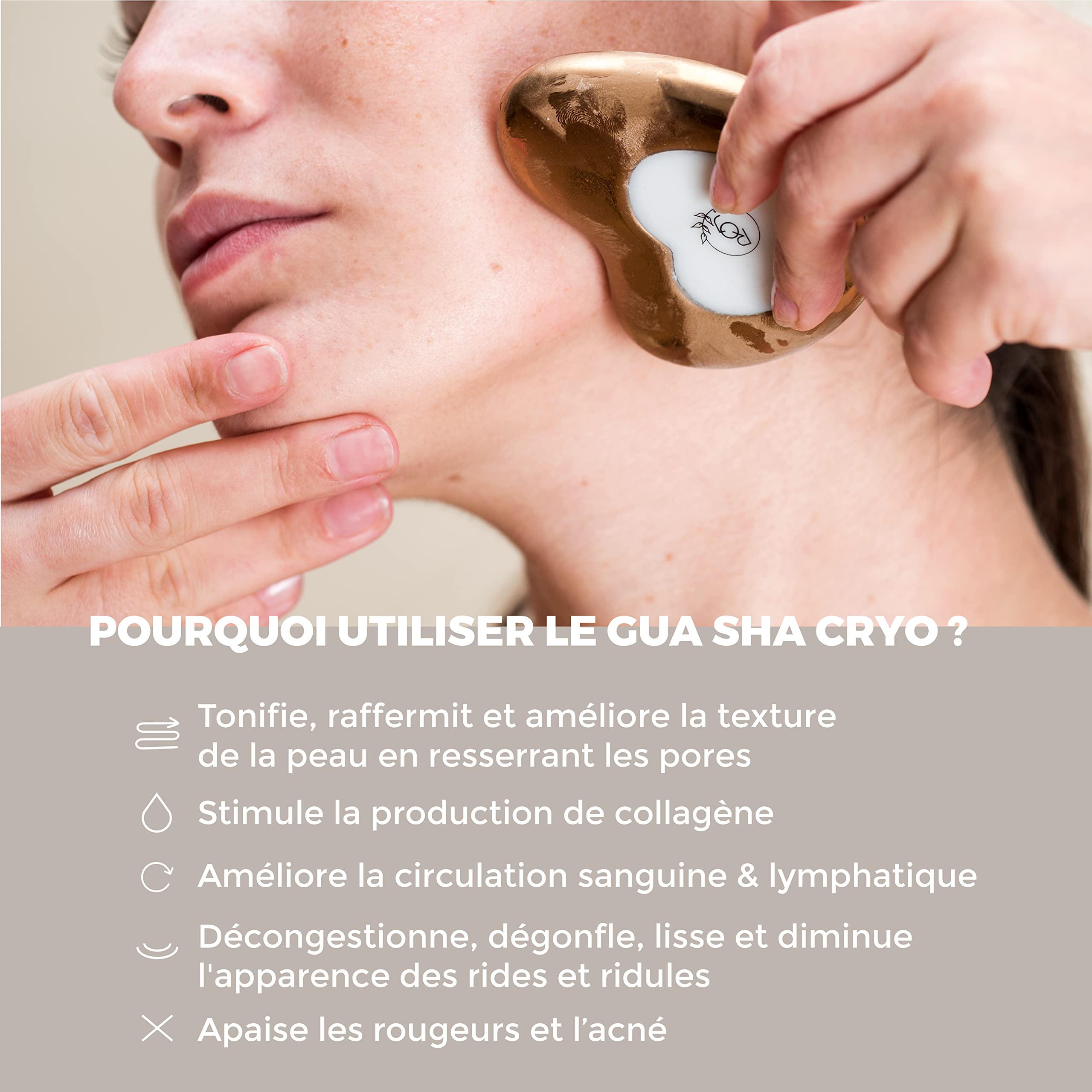 ROLL ON JADE - Ga Sha Cryo, Outil visage Cryothérapie, Décongestionne, Raffermit, Réduit les Inflammations
