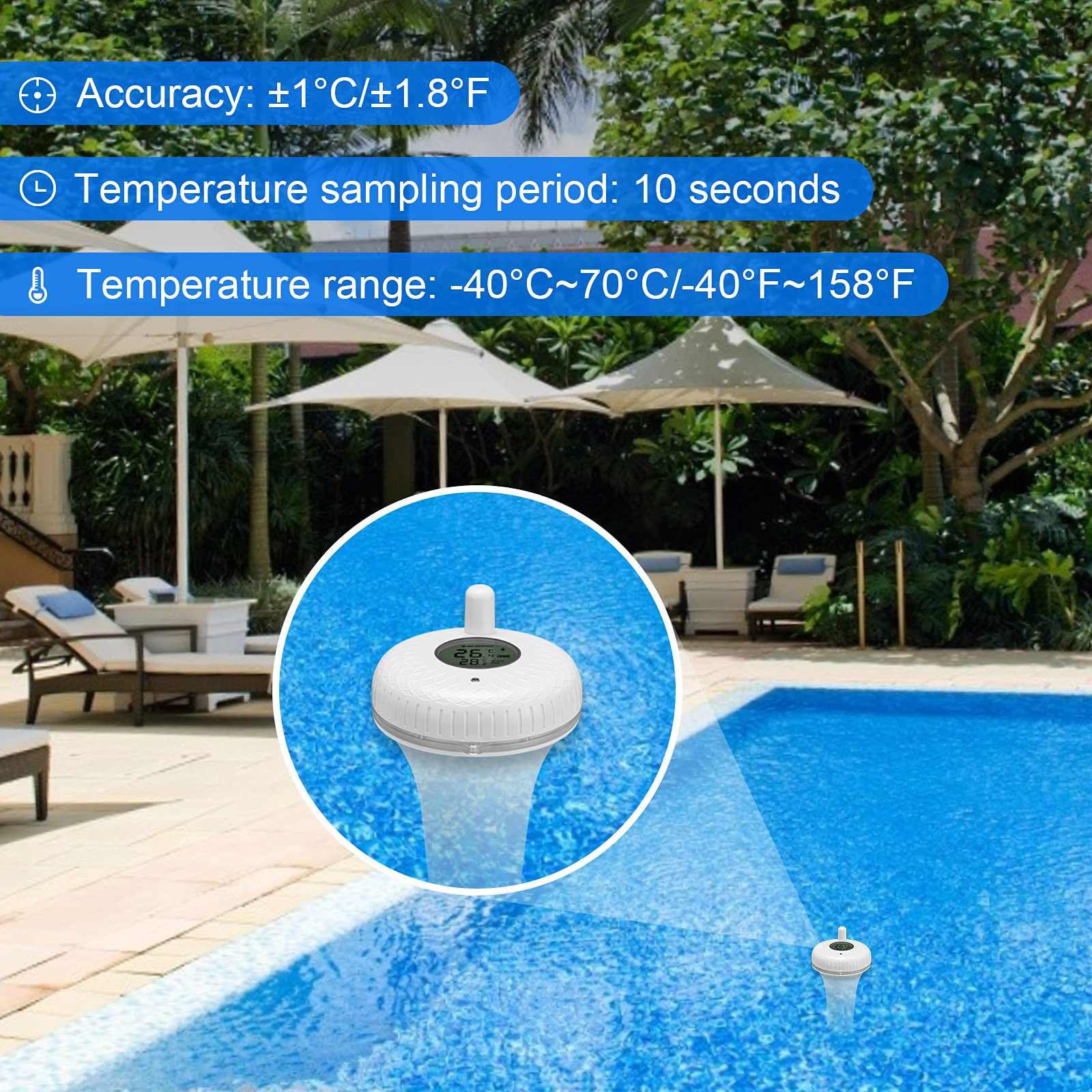Inkbird IBS-P01B Termómetro Piscina Bluetooth,Termómetro Flotante para piscina con APP,Termómetro Piscina Wireless para Piscina, Spa y Jacuzzis