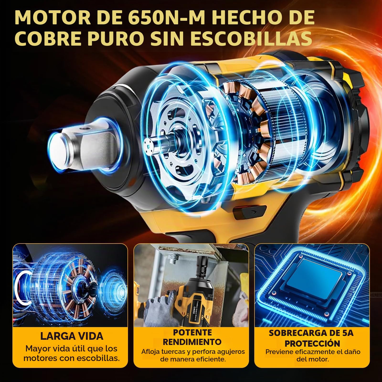 Llave de Impacto Inalámbrica 21V, 650 Nm 1/2" Brushless, 2 Baterías 4,0 Ah | Pistola de Impacto Batería, Atornillador de Impacto 2800RPM, con Luz LED, 6 Enchufes para el Hogar, Coche, Cambiar Neumáticos