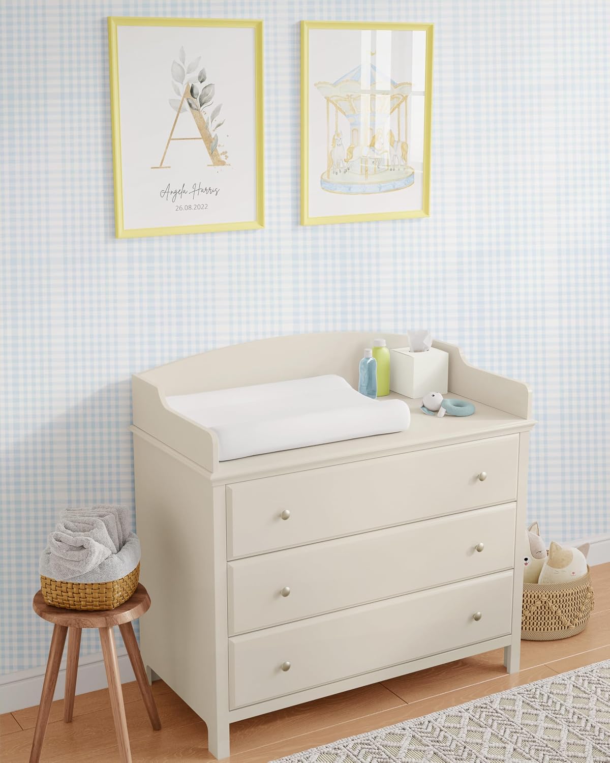 Blue Plaid Gingham Stripe Peel and Stick Wallpaper - Toile Design for Nursery and Girl's or Boy's Room - Removable Self-Adhesive Wallpaper for Bedroom and Bathroom