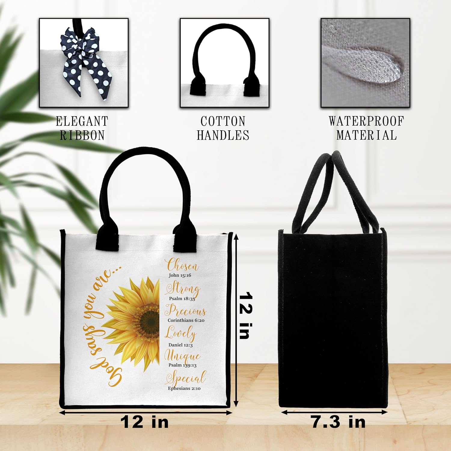 Christian Tote Bag For Women, God Says You Are Tote, Bible Verse Canvas Tote Bag For Traveling Shopping, Sunflower Shoulder Bag With Ribbon, Religious Gifts For Women Friend Coworker -16 - Image 3