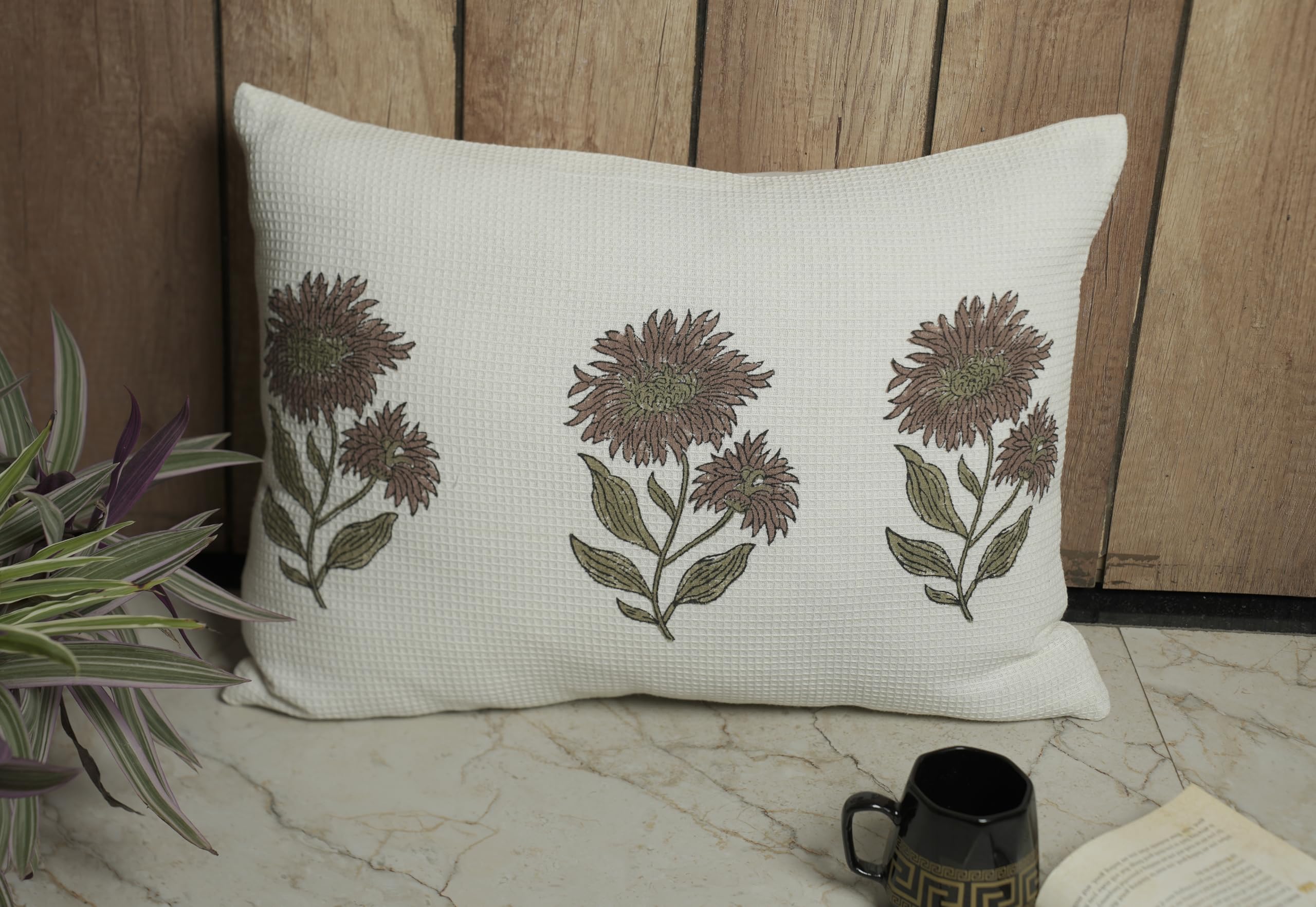 MODERN OASIS Botanical Printed Cushion Cover - Dusty Rose Pink & Green, 14x20 Inch Rectangle Decorative Cover, 1 Pcs-picture-23