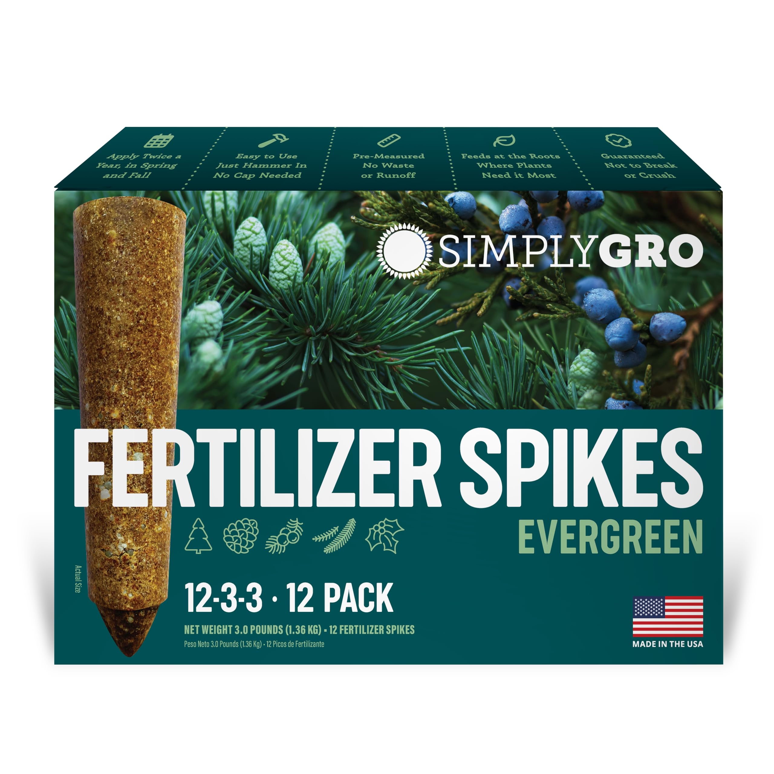 SimplyGro Evergreen Tree & Shrub Fertilizer Spikes 12 Pack