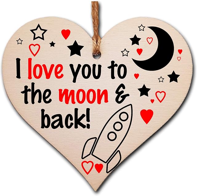 Handmade Wooden Hanging Heart Plaque Valentine's Gift Love You to the moon and back gift for someone special boyfriend girlfriend husband wife funny romantic keepsake