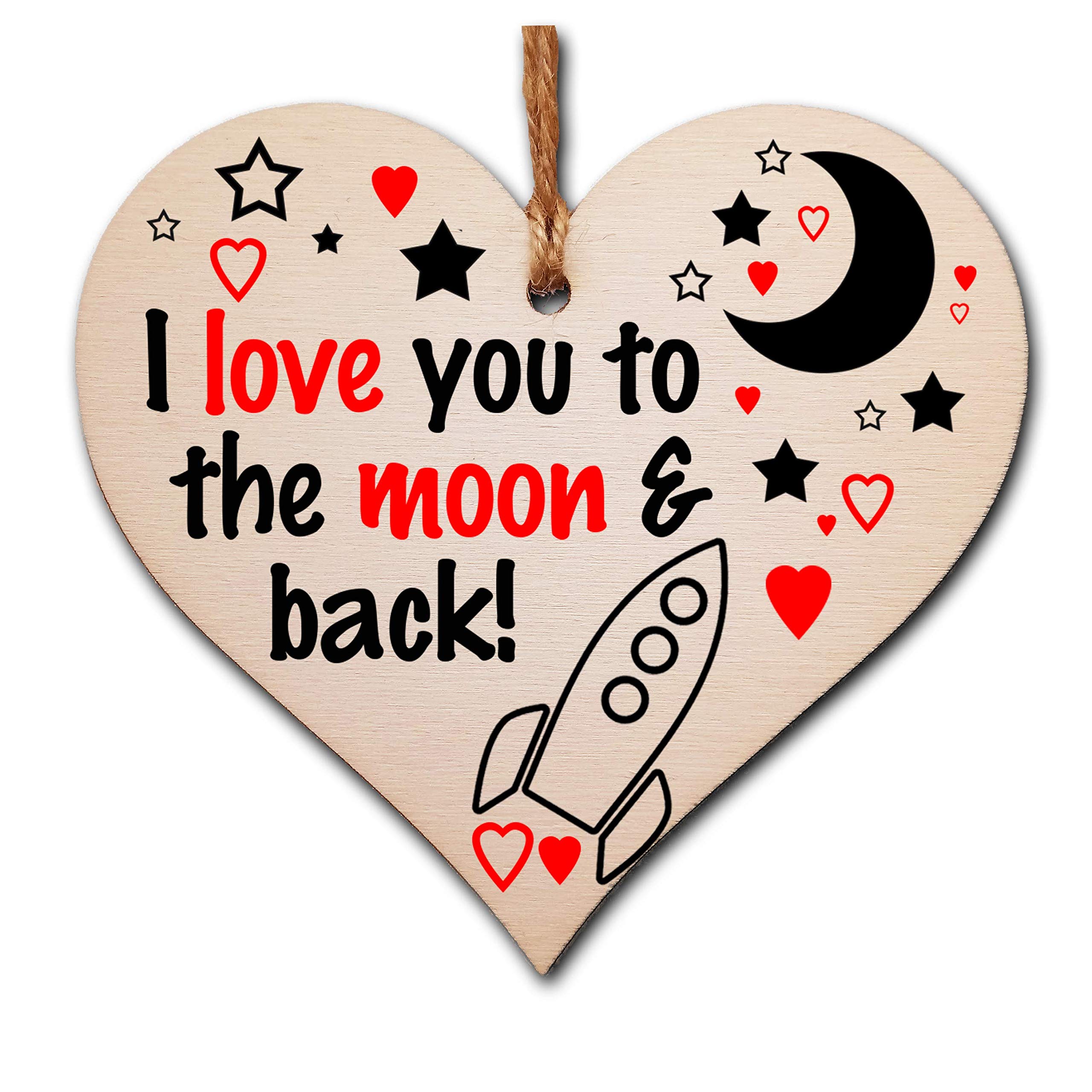 The Plum Penguin Love You To The Moon Handmade Wooden Hanging Heart Plaque Valentine's Gift And Back Gift For Someone Special Boyfriend Girlfriend Husband Wife Funny Romantic Keepsake