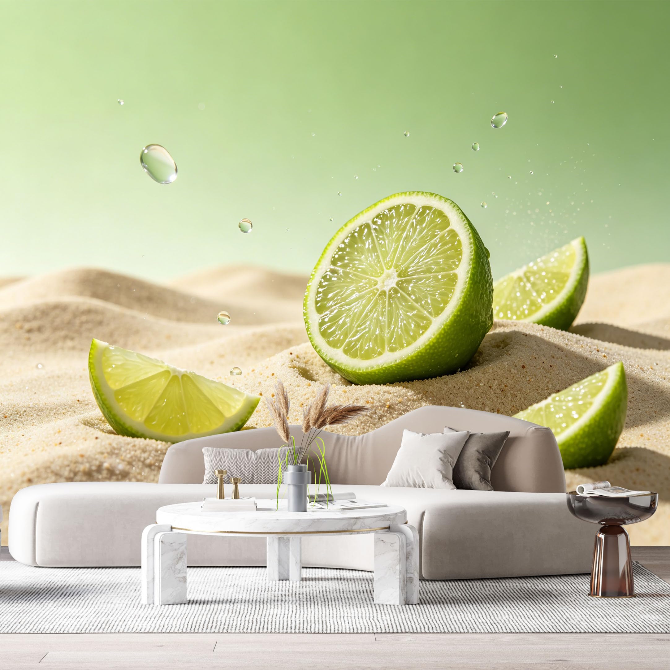 Custom Size Wall Murals Fresh Lime Coastal Water Splash Minimalist SelfAdhesive Wall Fabric Removable Large Wallpaper for Photo Living Room