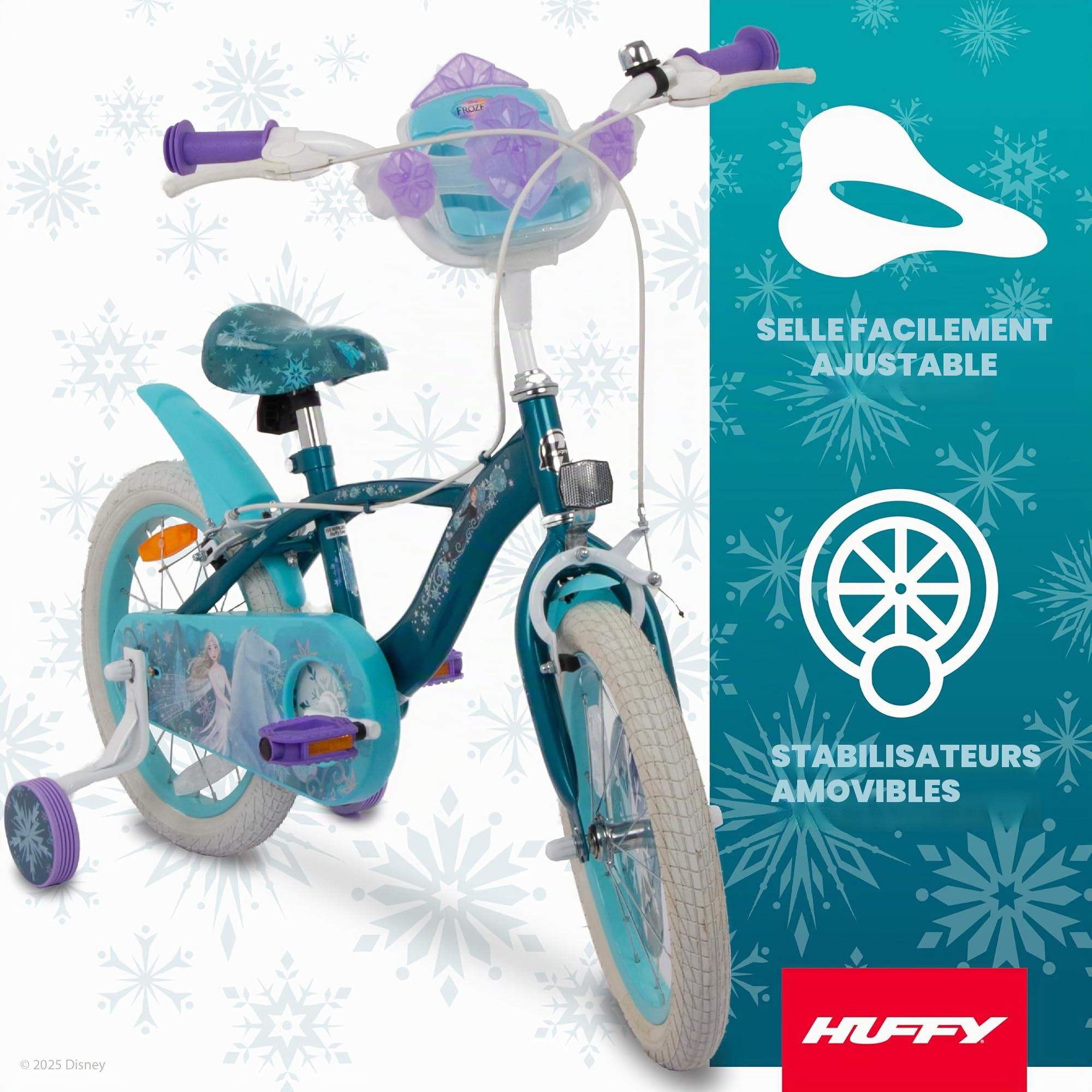 Huffy Disney La Reine des Neiges Vélo pour Fille Bleu Cristal de mer 40,6 cm + Porte-poupée Avant – 5–7 Ans